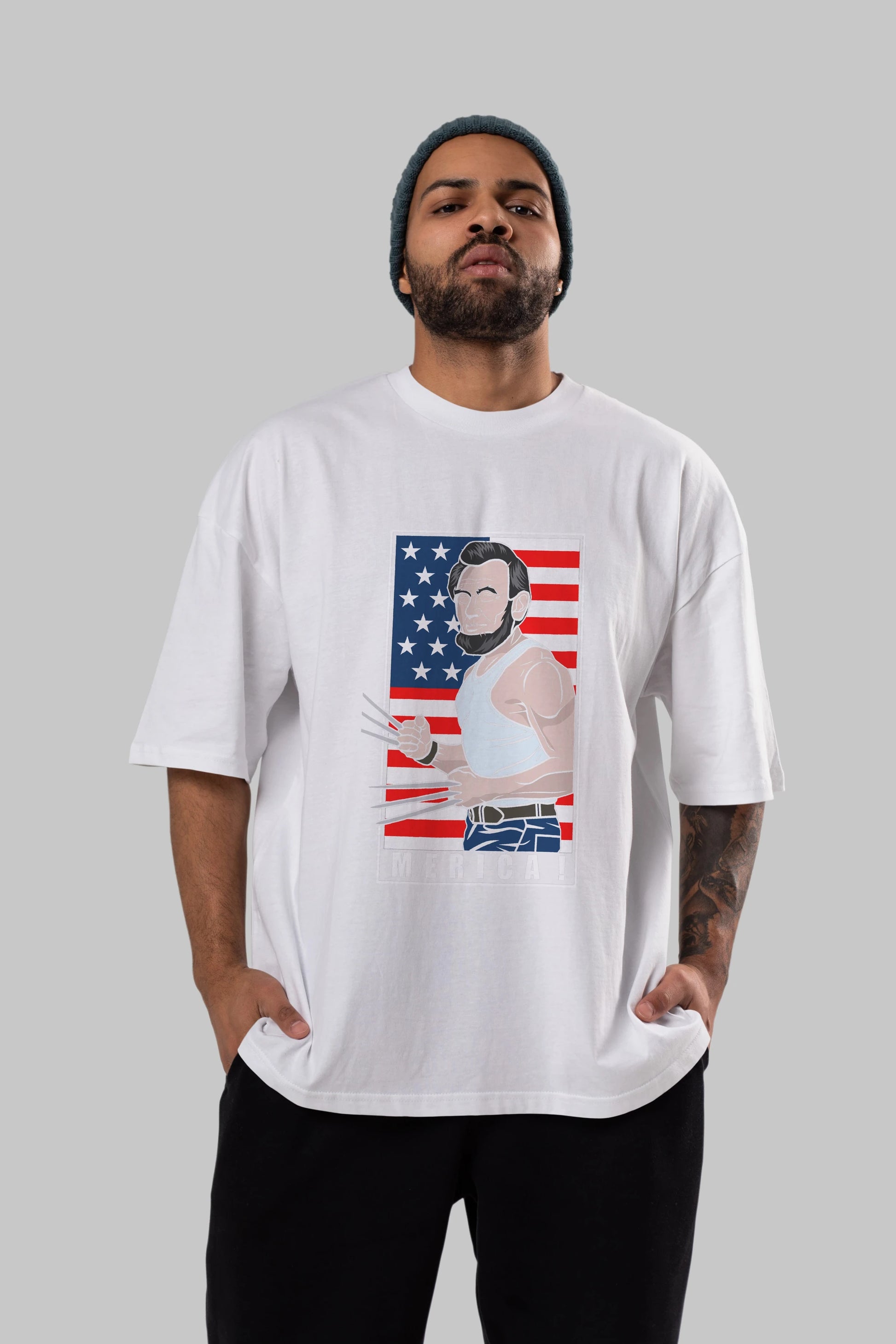 Wolverlincoln Ön Baskılı Oversize t-shirt Erkek Kadın Unisex %100 Pamuk tişort