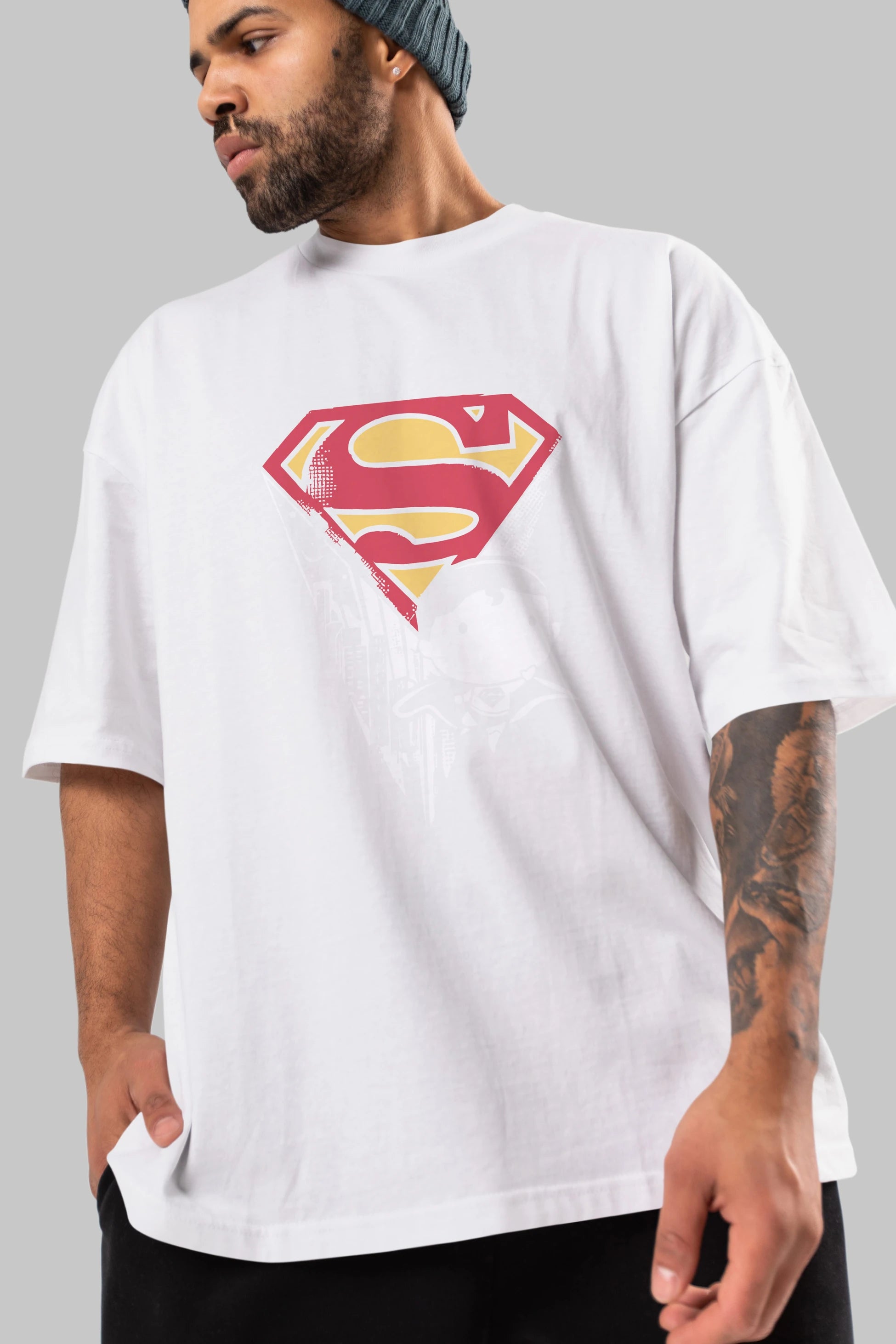 Superman Ön Baskılı Oversize t-shirt Erkek Kadın Unisex %100 Pamuk Bisiklet Yaka tişort