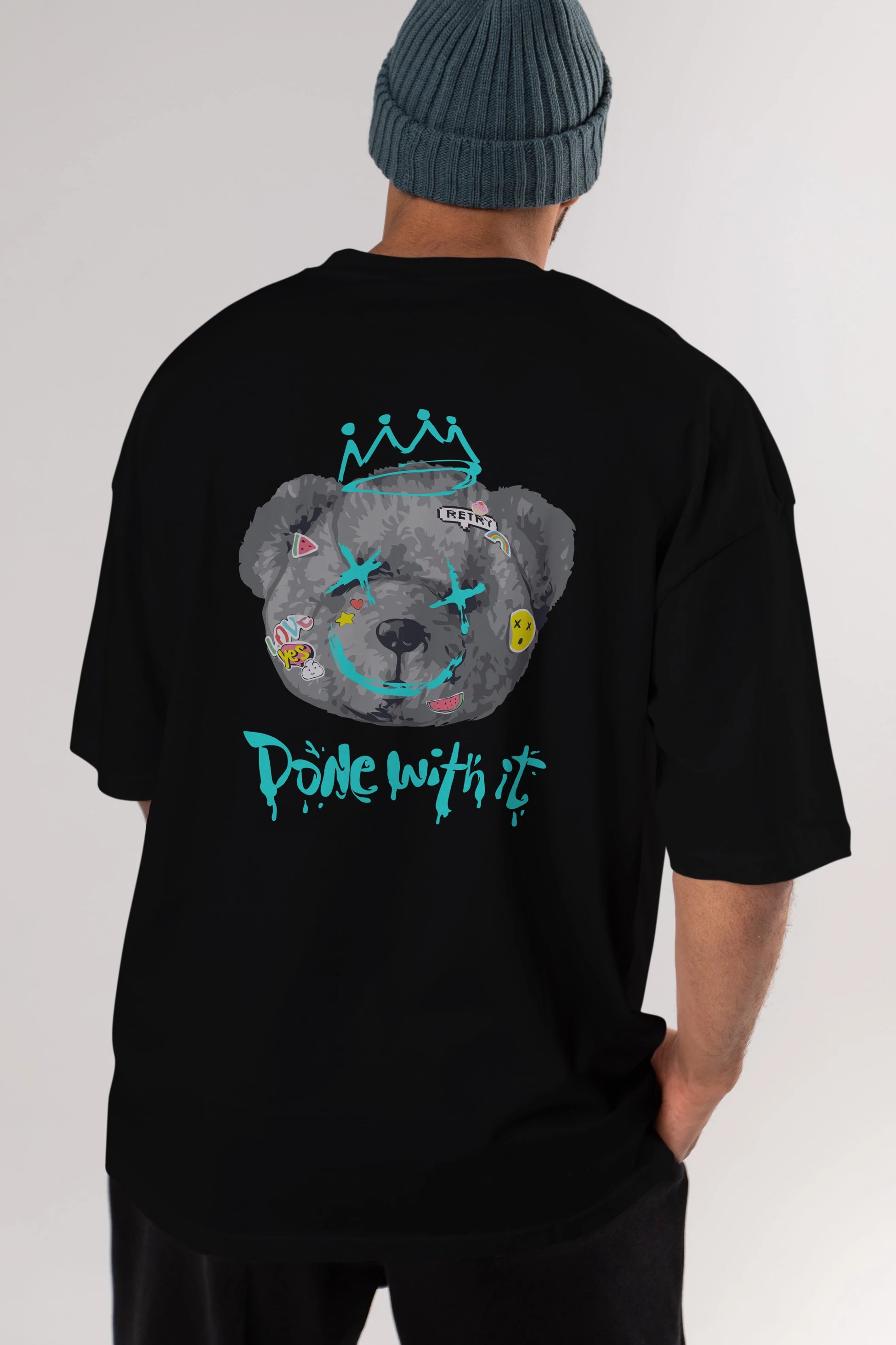 Done With it Bear Arka Baskılı Oversize t-shirt Erkek Kadın Unisex
