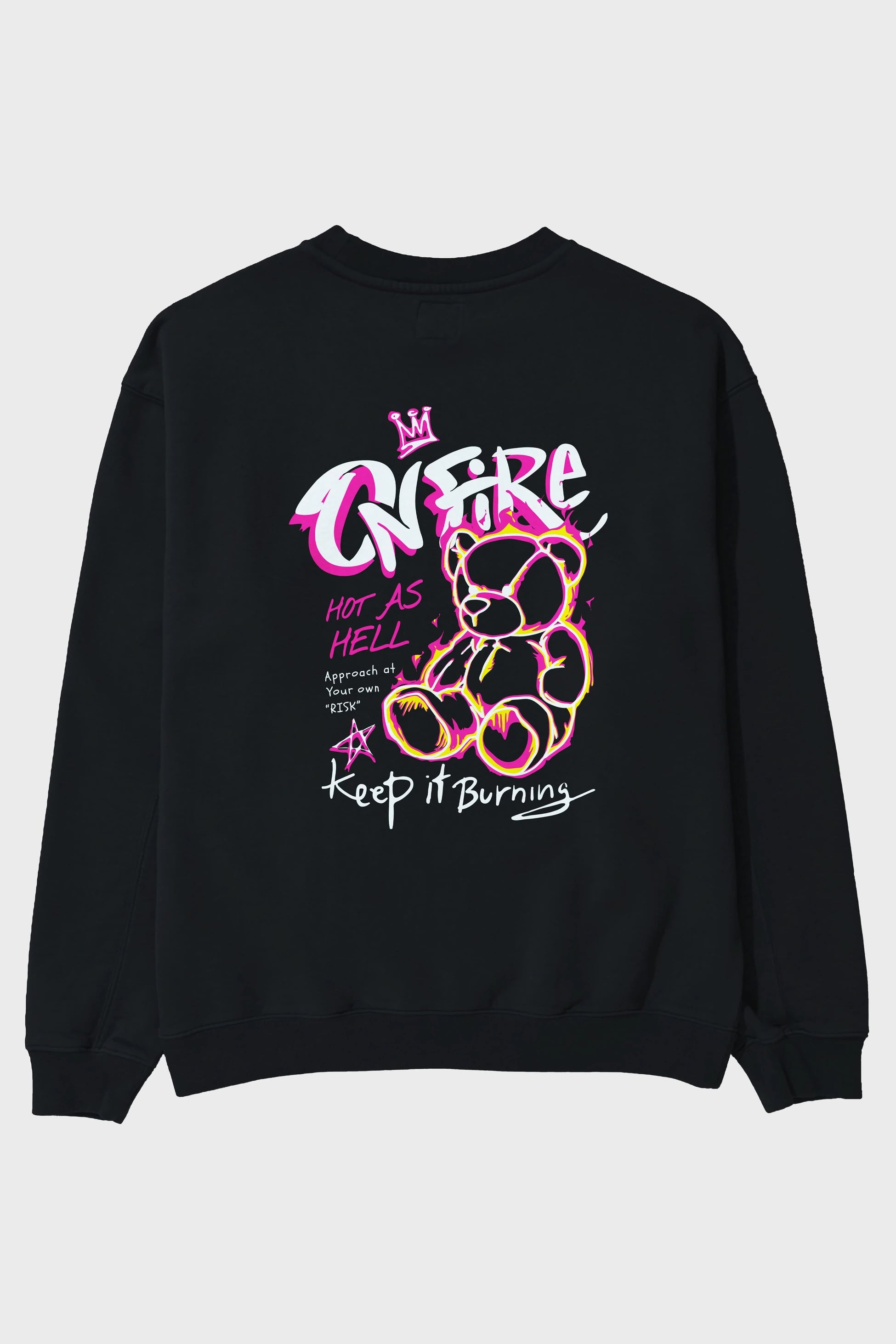On Fire Bear Arka Baskılı Oversize Sweatshirt Erkek Kadın Unisex