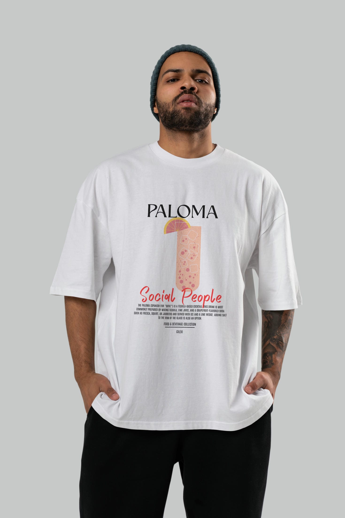 Paloma Kokteyl Serisi ön Baskılı Oversize t-shirt Erkek Kadın %100 Pamuk Bisiklet Yaka tişort