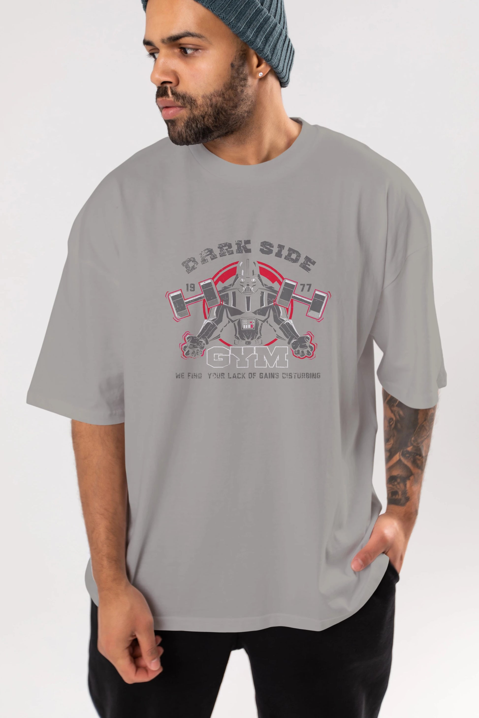 Darth Vader GYM Ön Baskılı Oversize t-shirt Erkek Kadın Unisex %100 Pamuk Bisiklet Yaka tişort