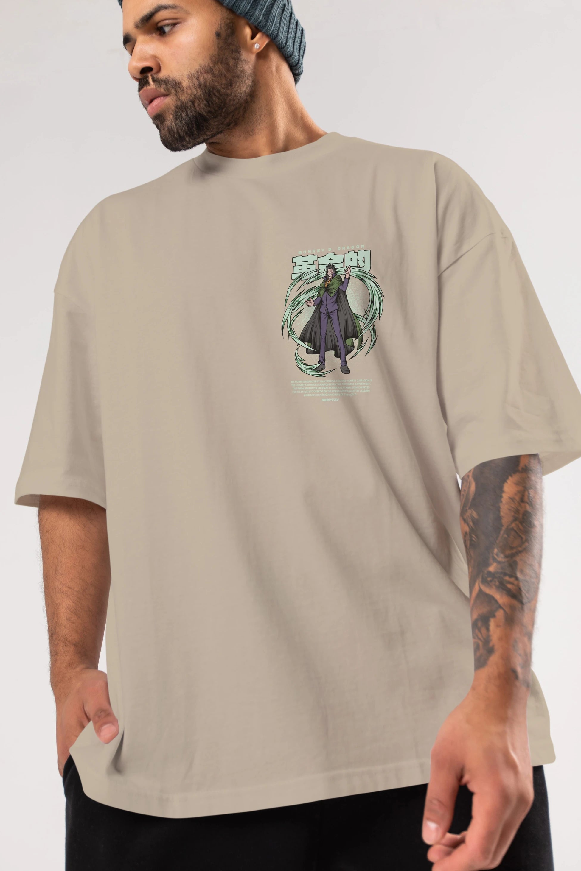 Monkey D. Dragon Ön Sol Baskılı Oversize t-shirt Erkek Kadın Unisex %100 Pamuk Bisiklet Yaka tişort
