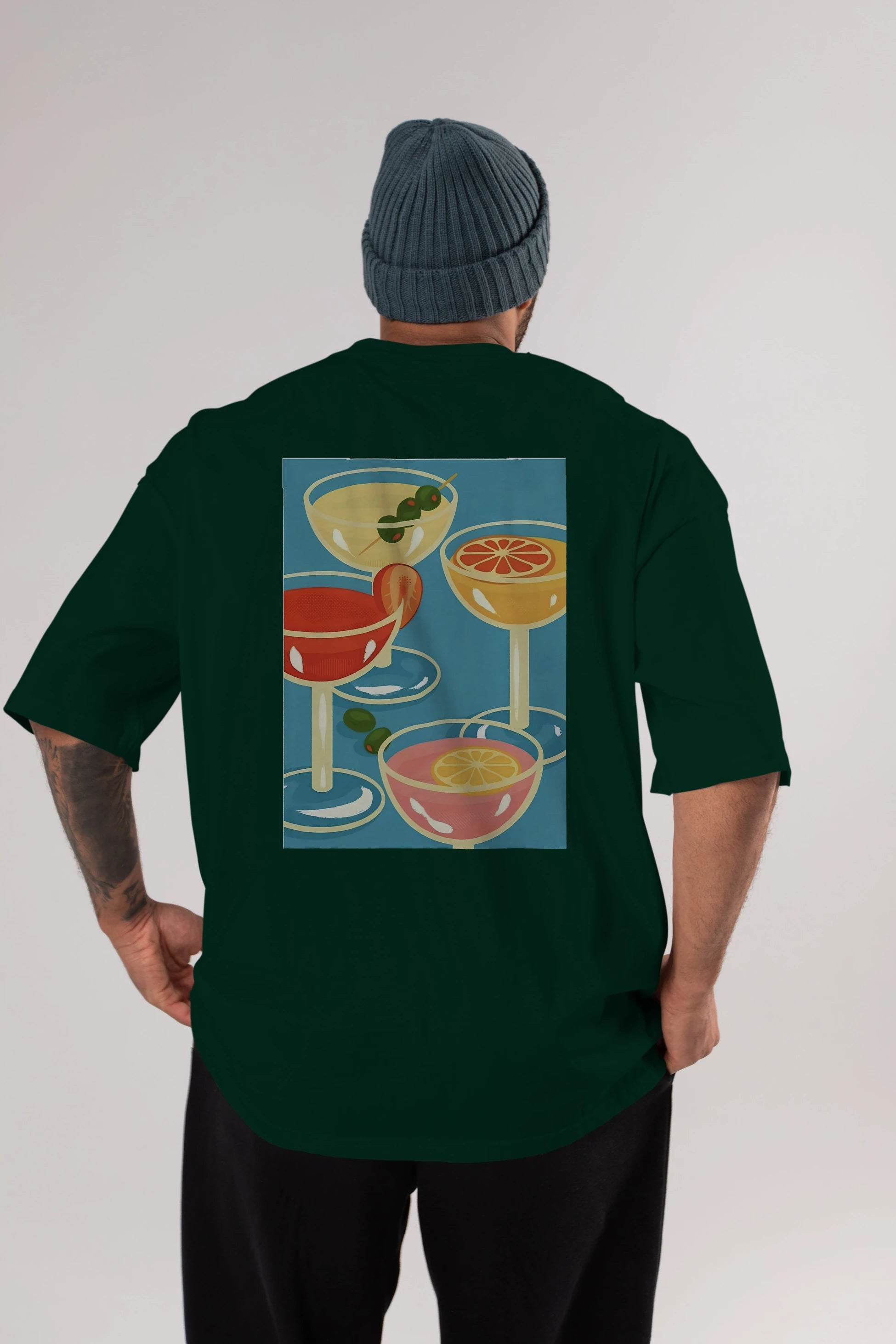Cocktails Arka Baskılı Oversize t-shirt Erkek Kadın Unisex %100 Pamuk Bisiklet Yaka tişort
