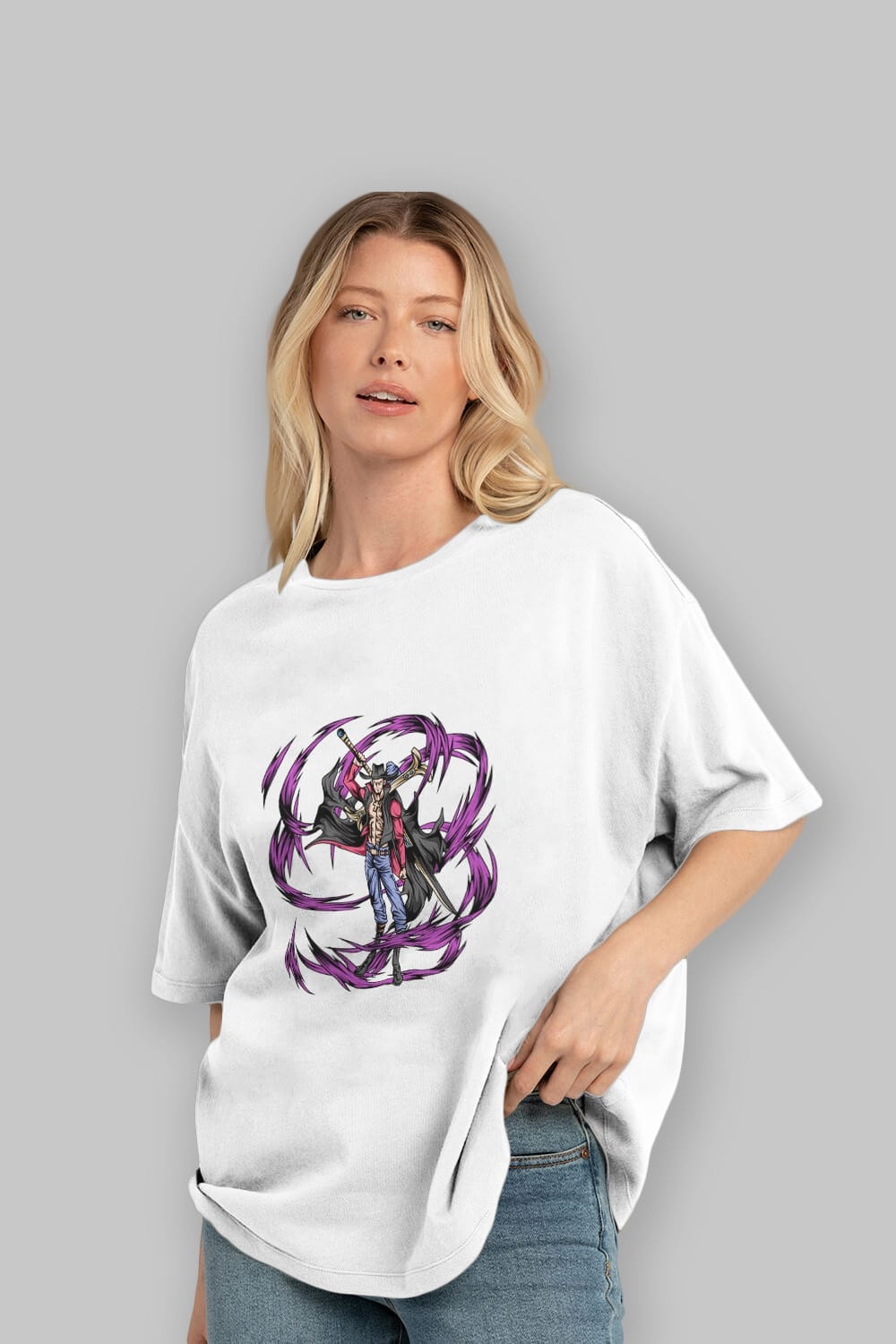 Mihawk Anime Ön Baskılı Oversize t-shirt %100 pamuk Erkek Kadın Unisex