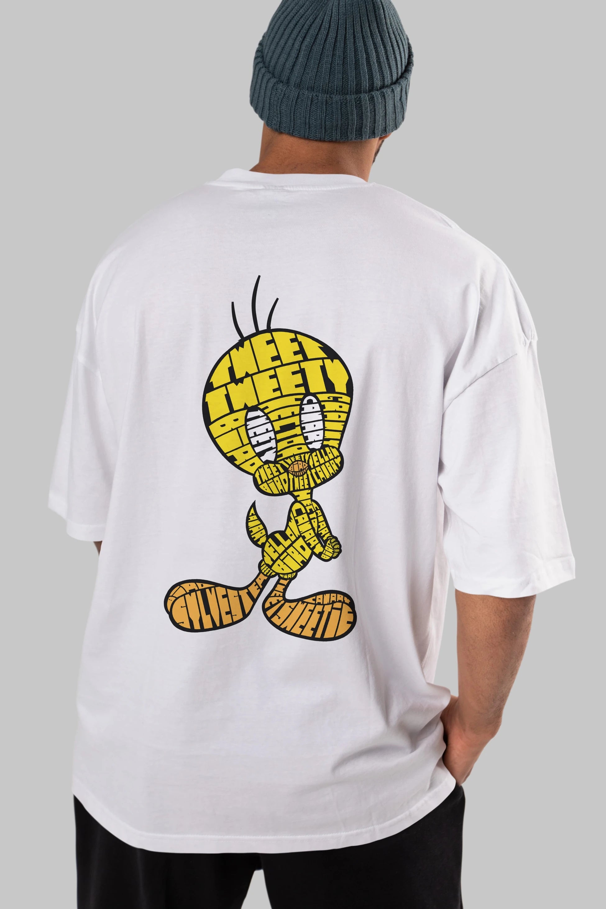 Tweety Arka Baskılı Oversize t-shirt %100 pamuk Erkek Kadın Unisex