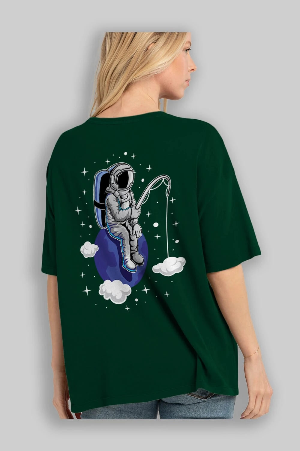Astronaut Fishing (2) Arka Baskılı Oversize t-shirt Erkek Kadın Unisex