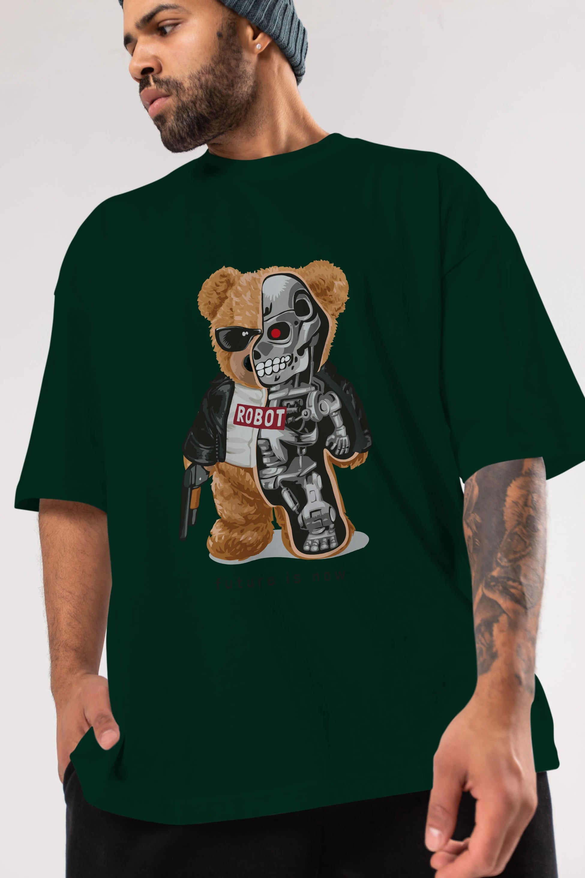 Teddy Bear Robot Ön Baskılı Oversize t-shirt Erkek Kadın Unisex %100 Pamuk