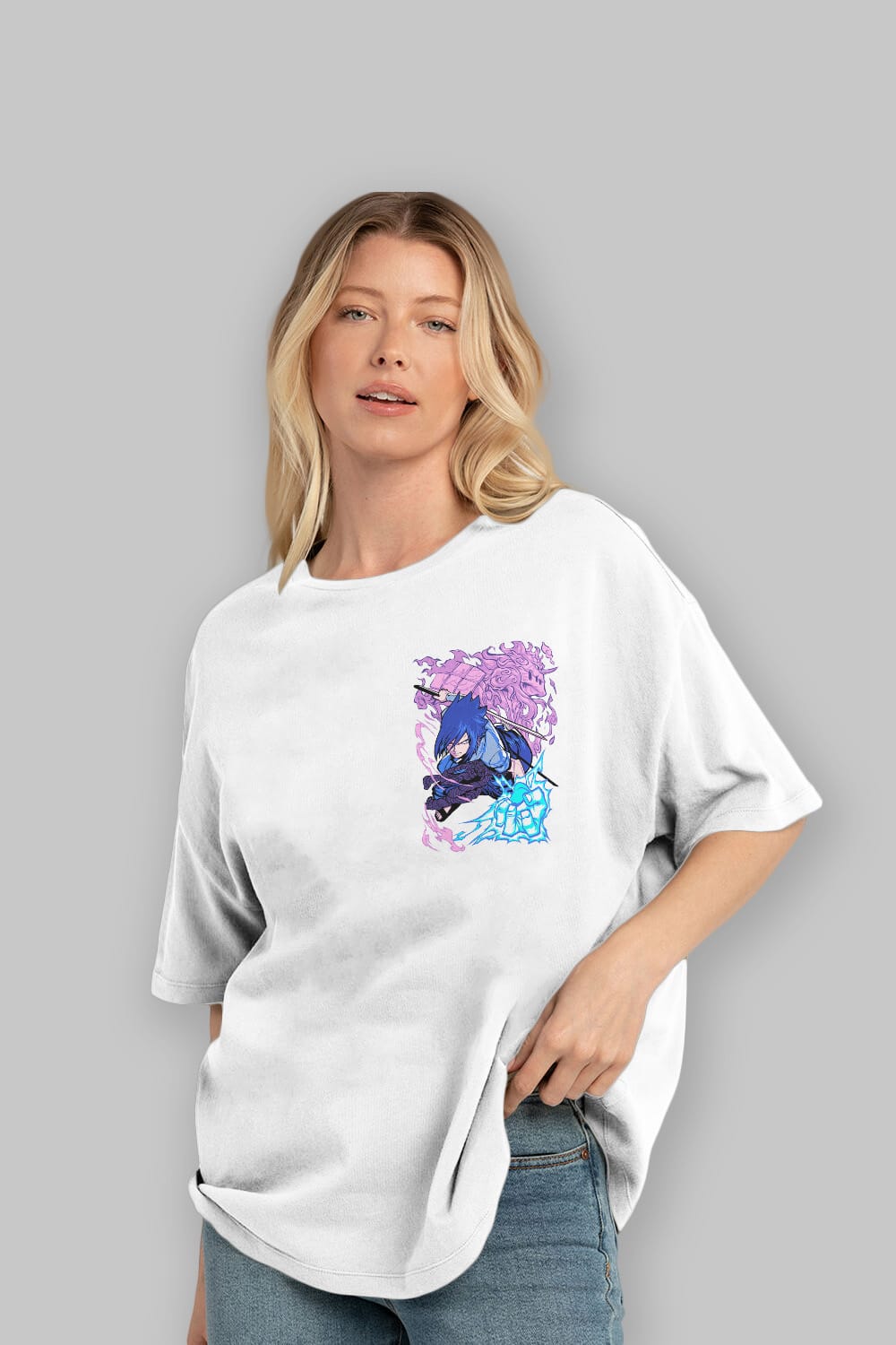 NARUTO SASUKE UCHIHA 2 Ön Sol Baskılı Oversize t-shirt Erkek Kadın Unisex %100 Pamuk Bisiklet Yaka tişort