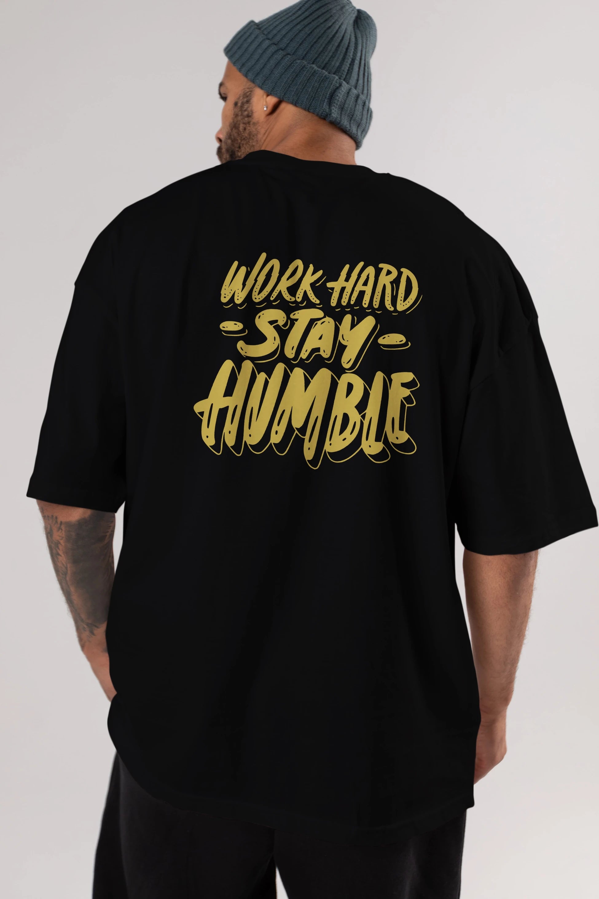 Word Hard Yazılı Arka Baskılı Oversize t-shirt Erkek Kadın Unisex