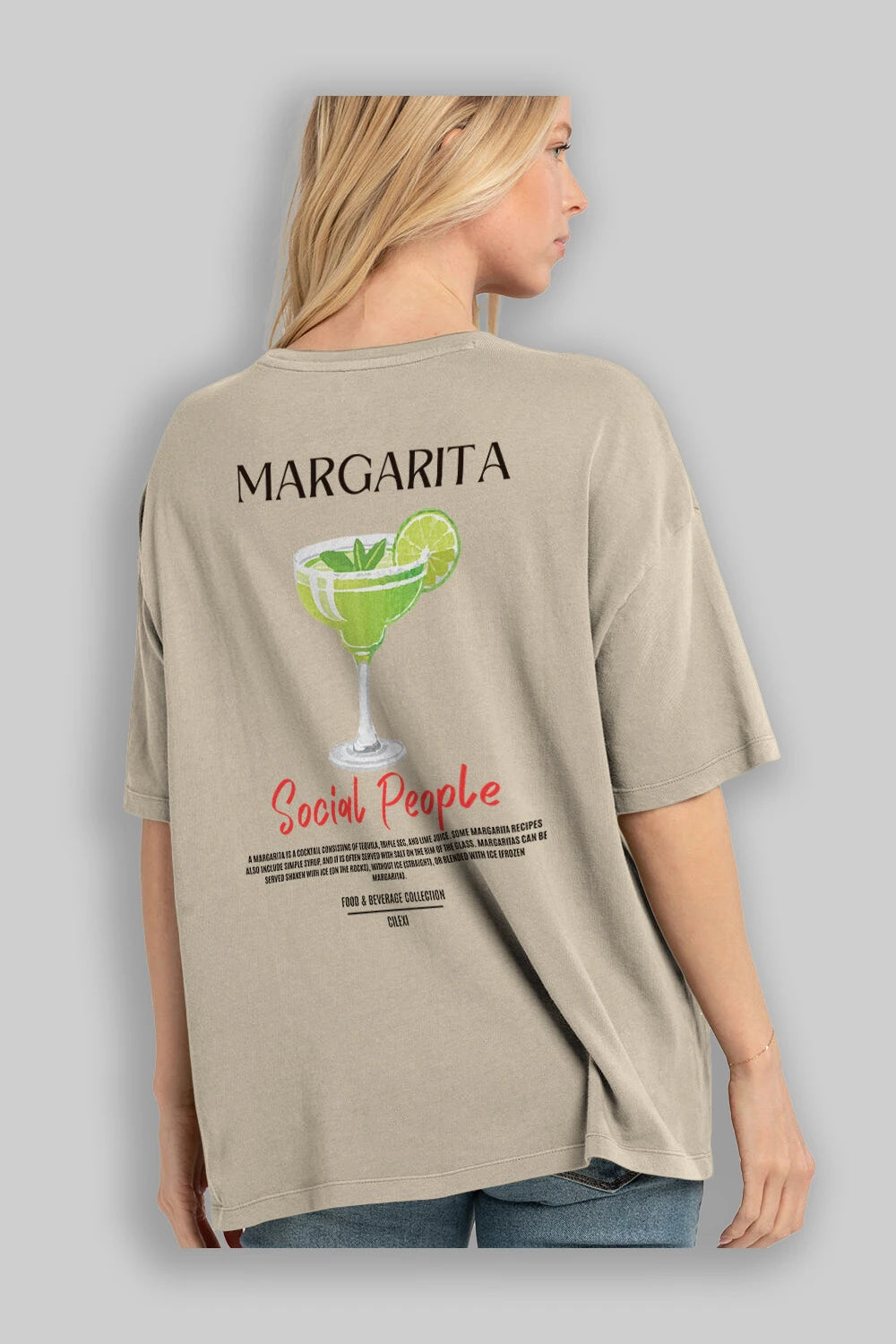 Margarita Kokteyl Serisi Baskılı Oversize t-shirt Erkek Kadın Unisex %100 Pamuk Bisiklet Yaka tişort