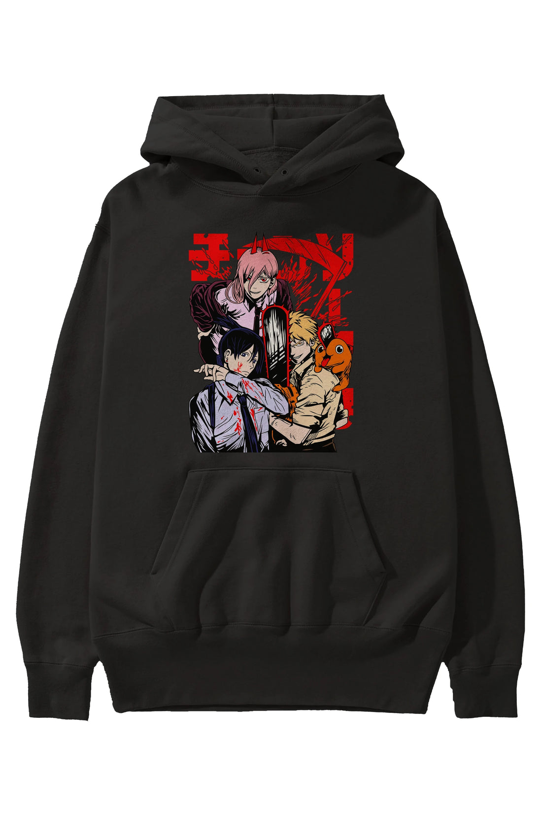 CHAINSAWMAN CREW Anime Ön Baskılı Hoodie Oversize Kapüşonlu Sweatshirt Erkek Kadın Unisex