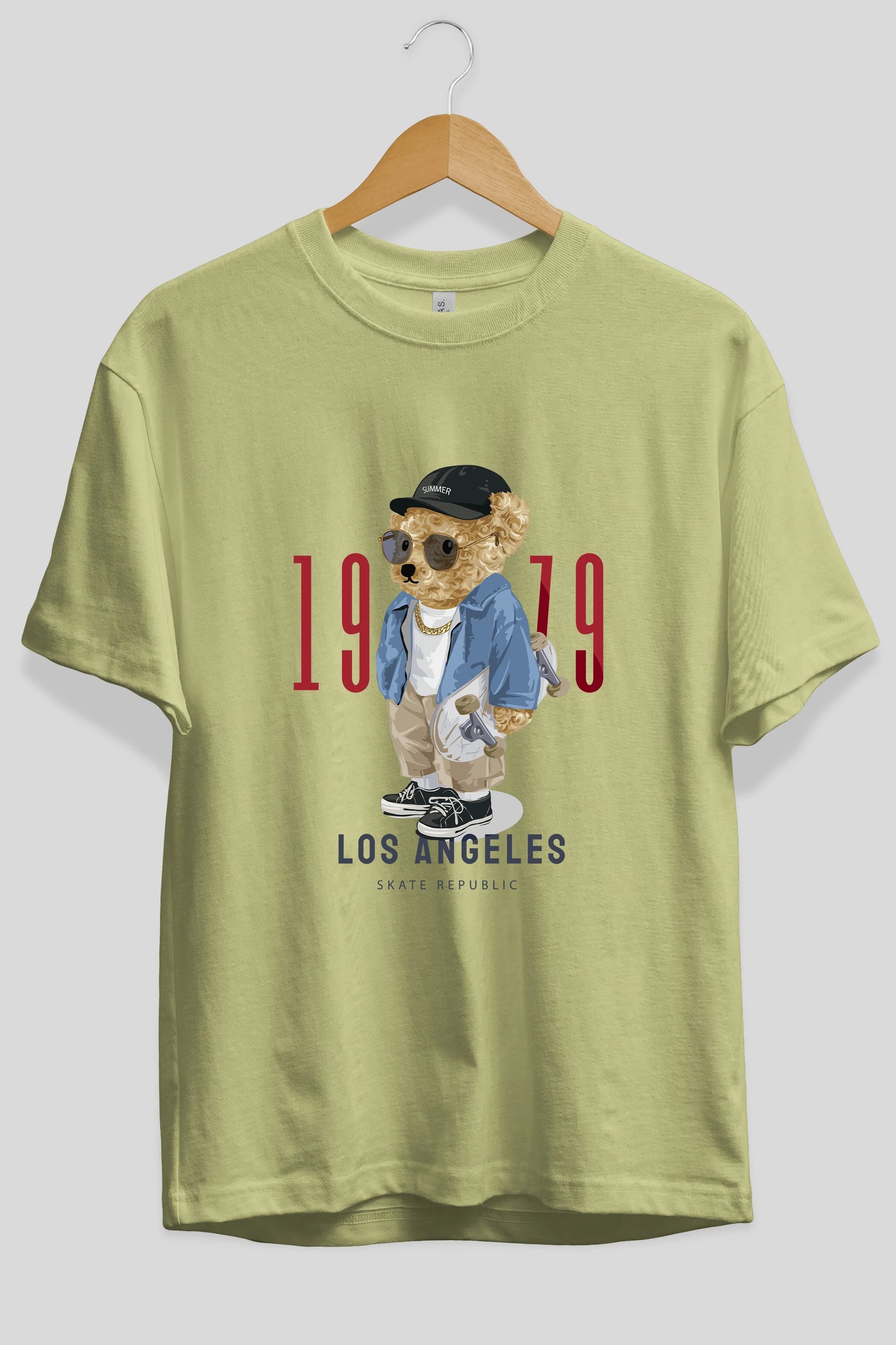 Teddy Bear Los Angeles Ön Baskılı Oversize t-shirt Erkek Kadın Unisex %100 Pamuk