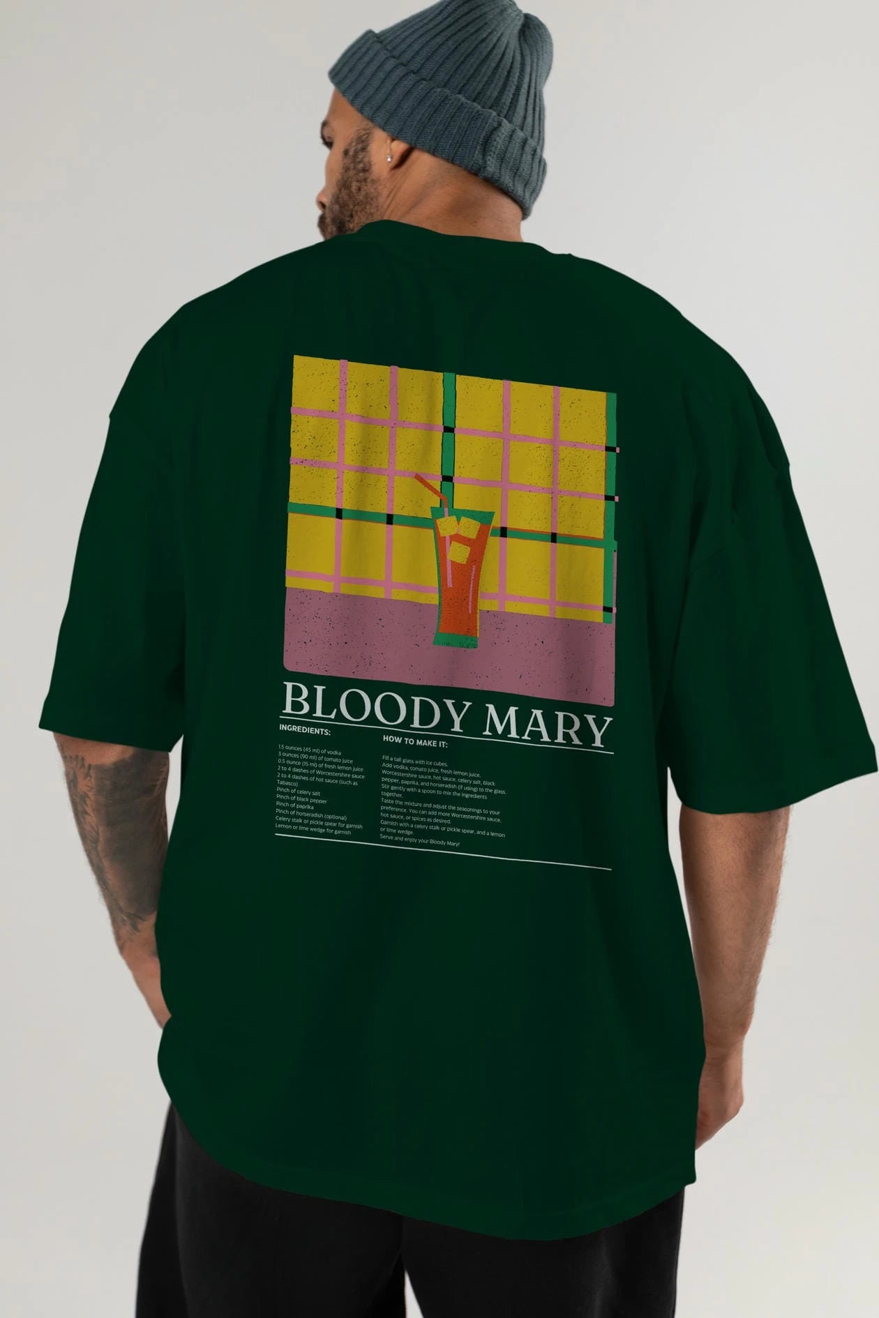 Bloody Mary Kokteyl Serisi Arka Baskılı Oversize t-shirt Erkek Kadın %100 Pamuk Bisiklet Yaka tişort