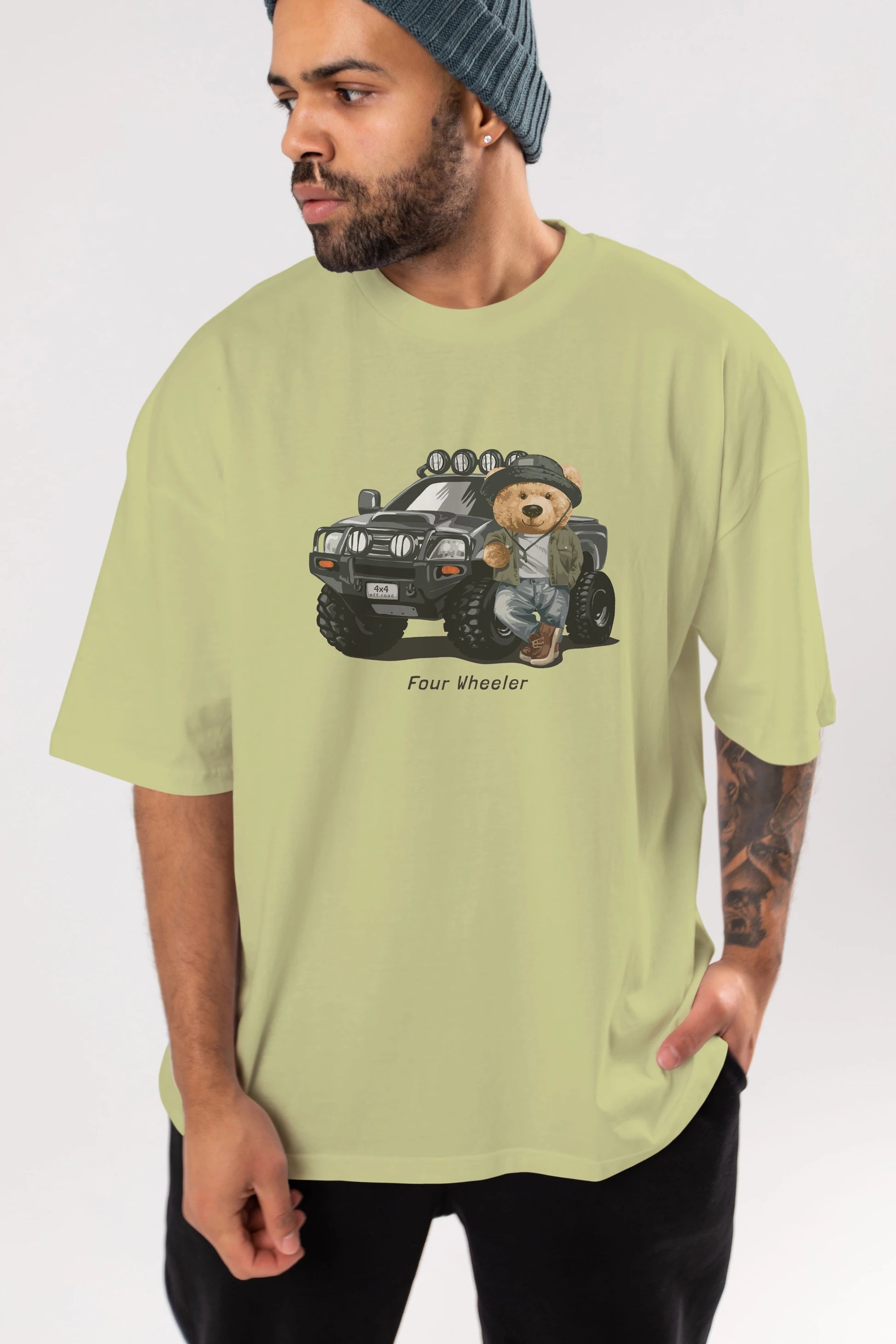Teddy Bear Off Road Ön Baskılı Oversize t-shirt Erkek Kadın Unisex %100 Pamuk
