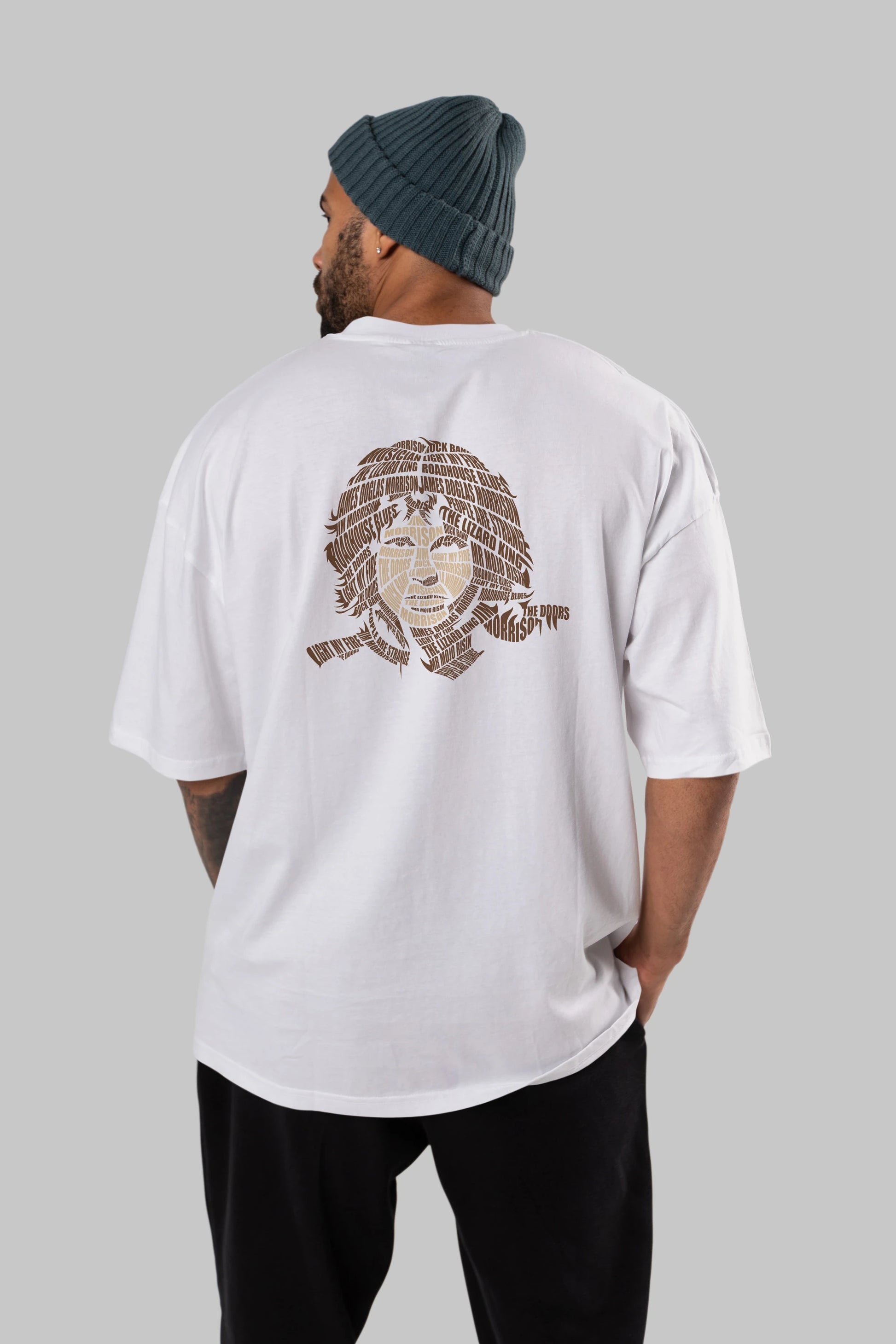 Jim Morrison Calligram Arka Baskılı Oversize t-shirt %100 pamuk Erkek Kadın Unisex