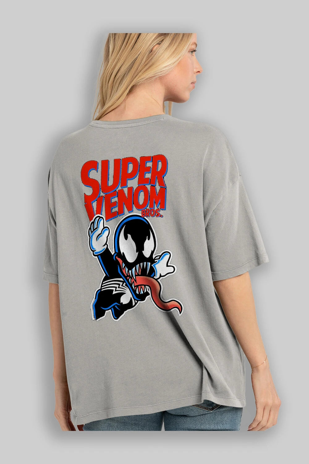Super Venom Arka Baskılı Oversize t-shirt Erkek Kadın Unisex %100 Pamuk Bisiklet Yaka tişort