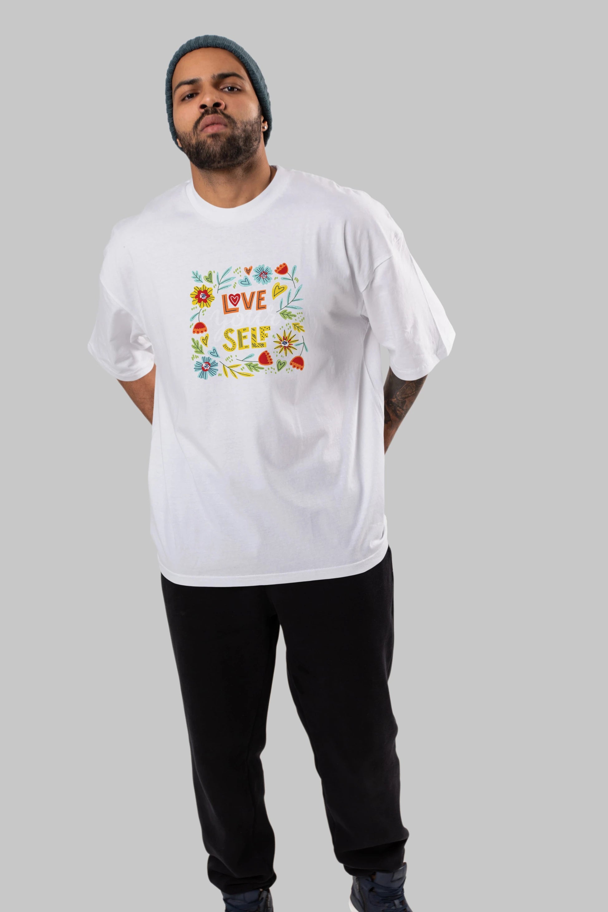 Love Yourself Yazılı Ön Baskılı Oversize t-shirt Erkek Kadın Unisex