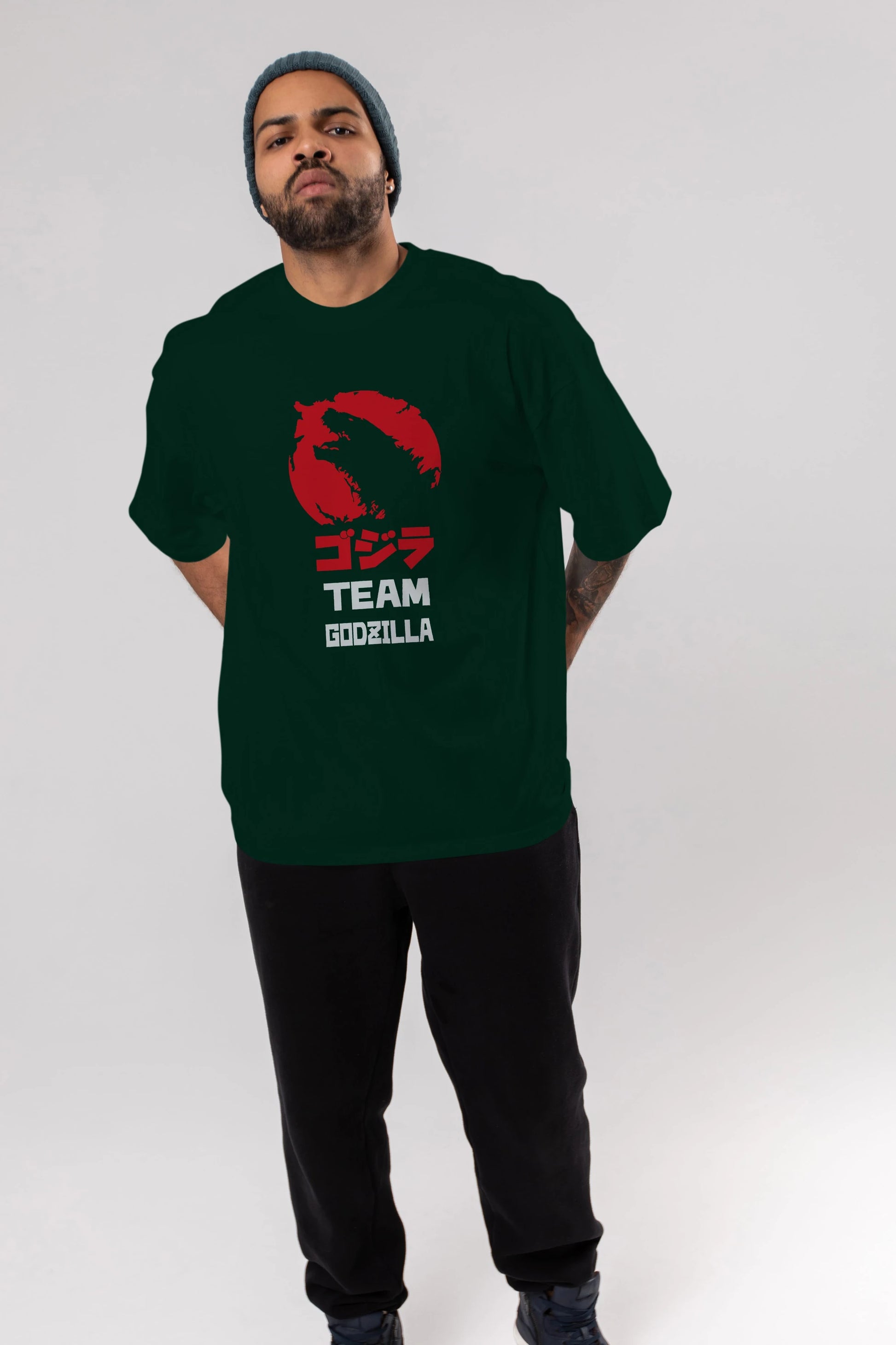 Team Godzilla Ön Baskılı Oversize t-shirt Erkek Kadın Unisex %100 Pamuk Bisiklet Yaka tişort