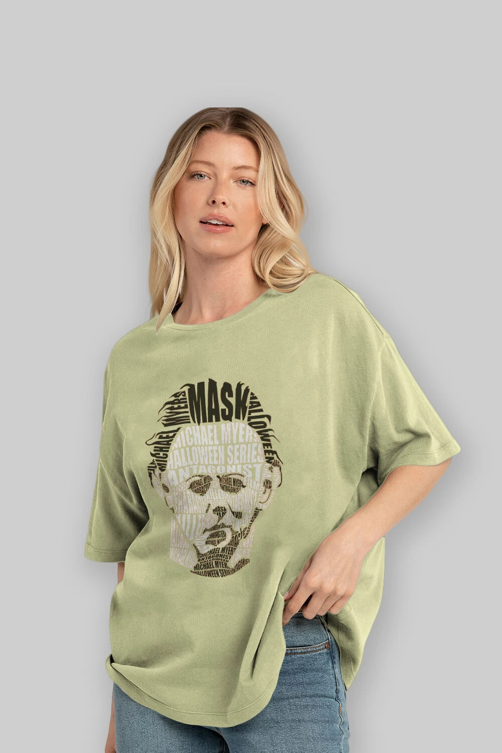 Michael Myers Calligram Ön Baskılı Oversize t-shirt %100 pamuk Erkek Kadın Unisex