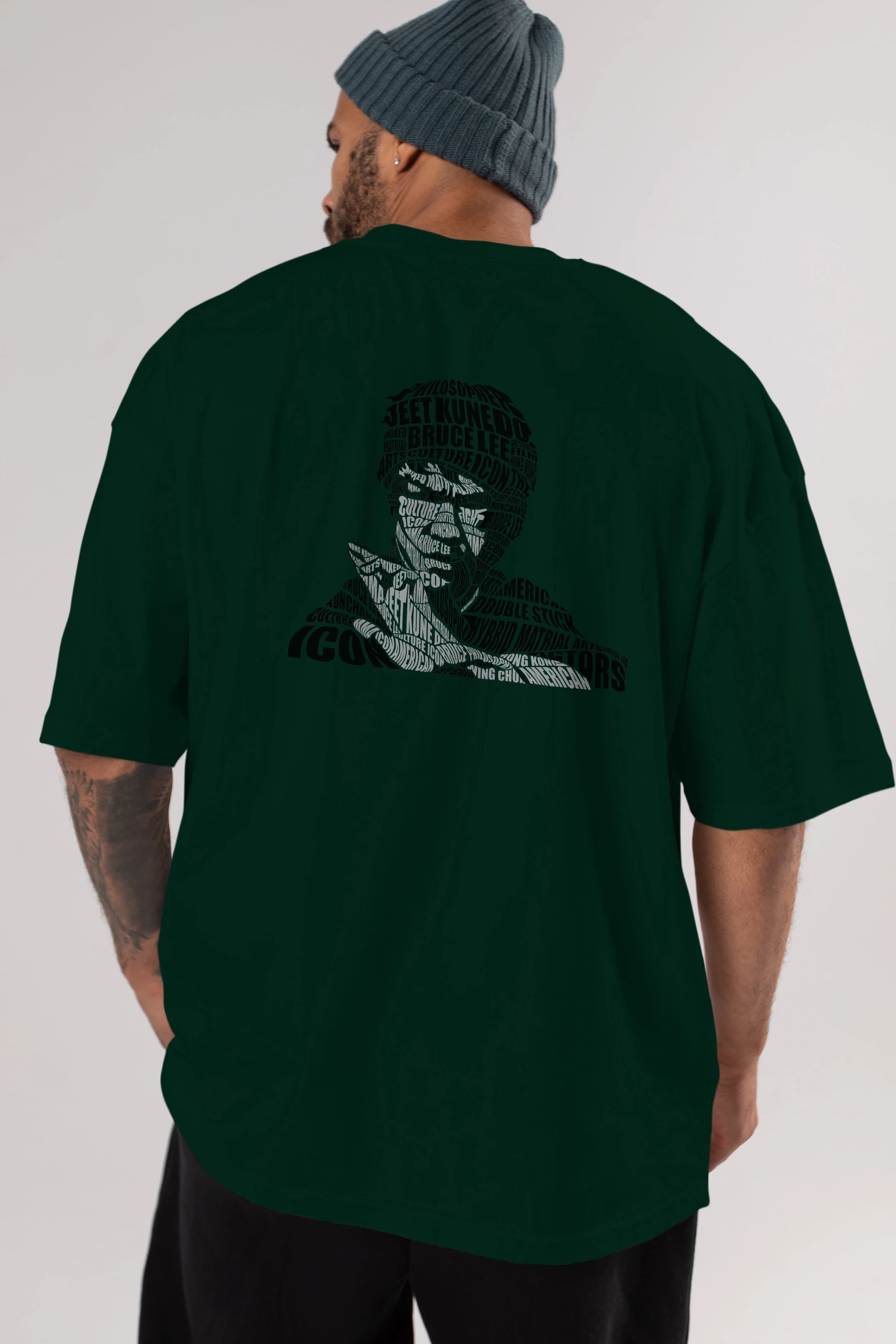 Bruce Lee Calligram Arka Baskılı Oversize t-shirt %100 pamuk Erkek Kadın Unisex