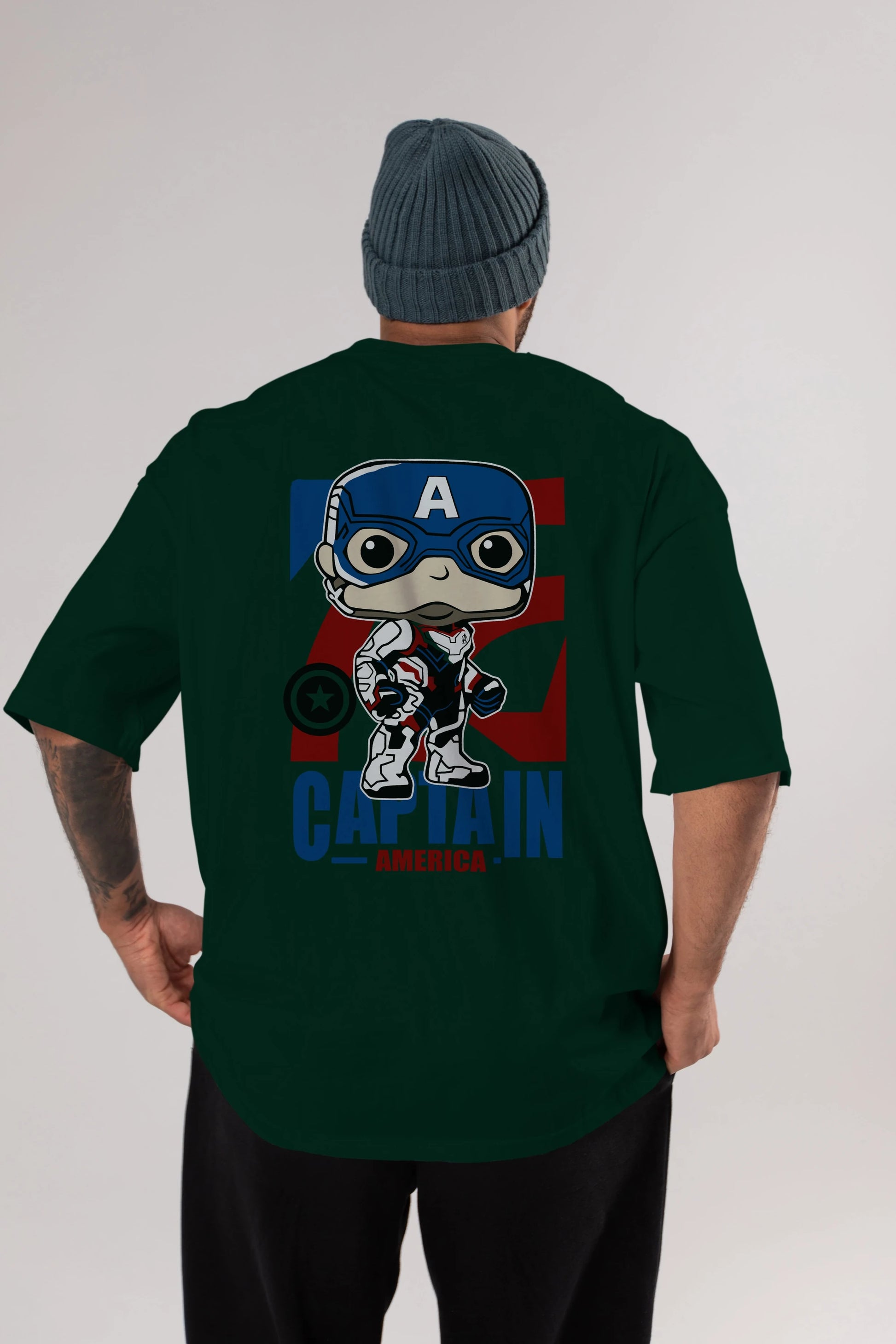 Captain America Arka Baskılı Oversize t-shirt Erkek Kadın Unisex %100 Pamuk Bisiklet Yaka tişort