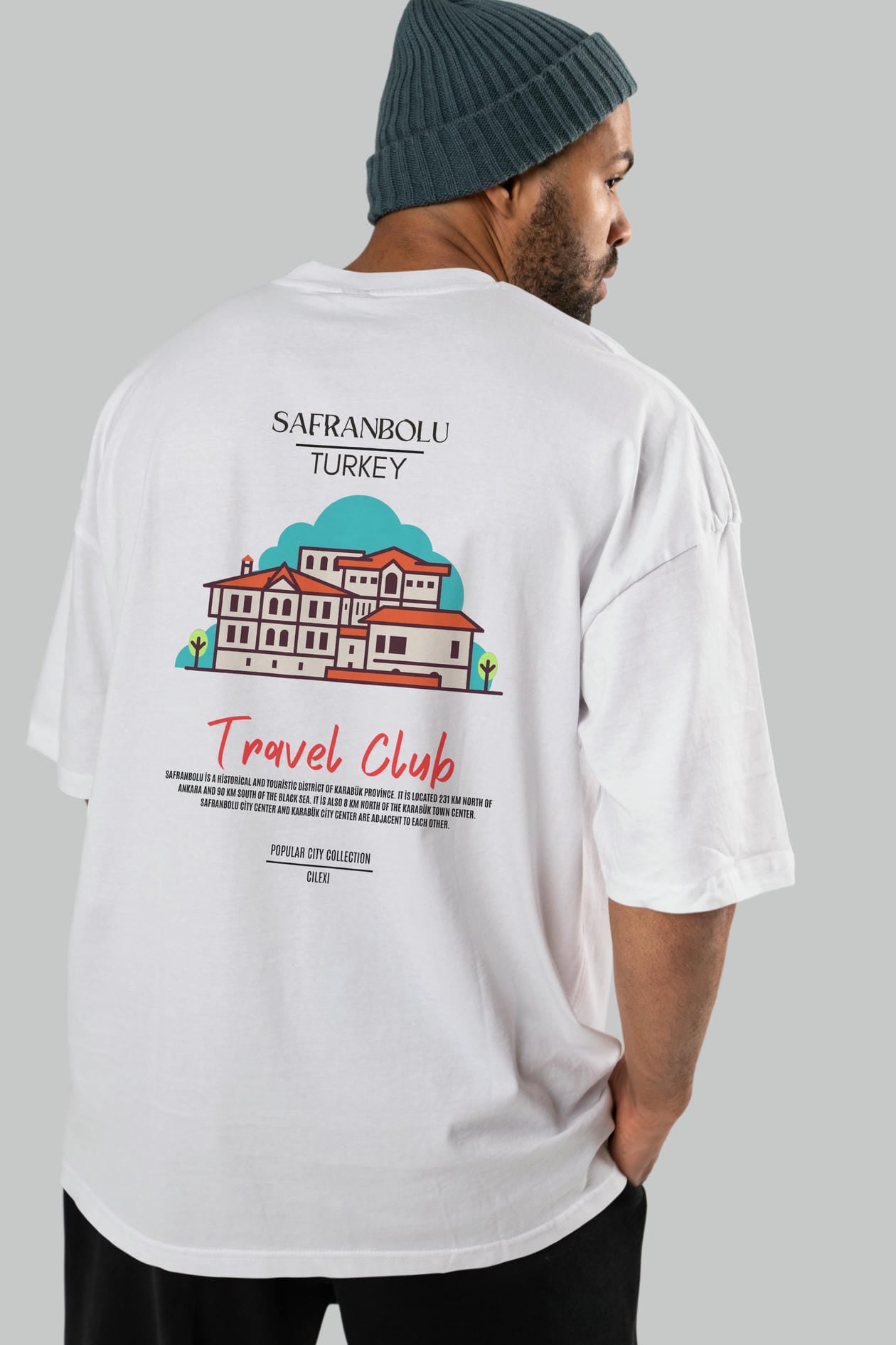 Safranbolu Turkey Arka Baskılı Oversize t-shirt Erkek Kadın Pamuk Bisiklet Yaka tişort