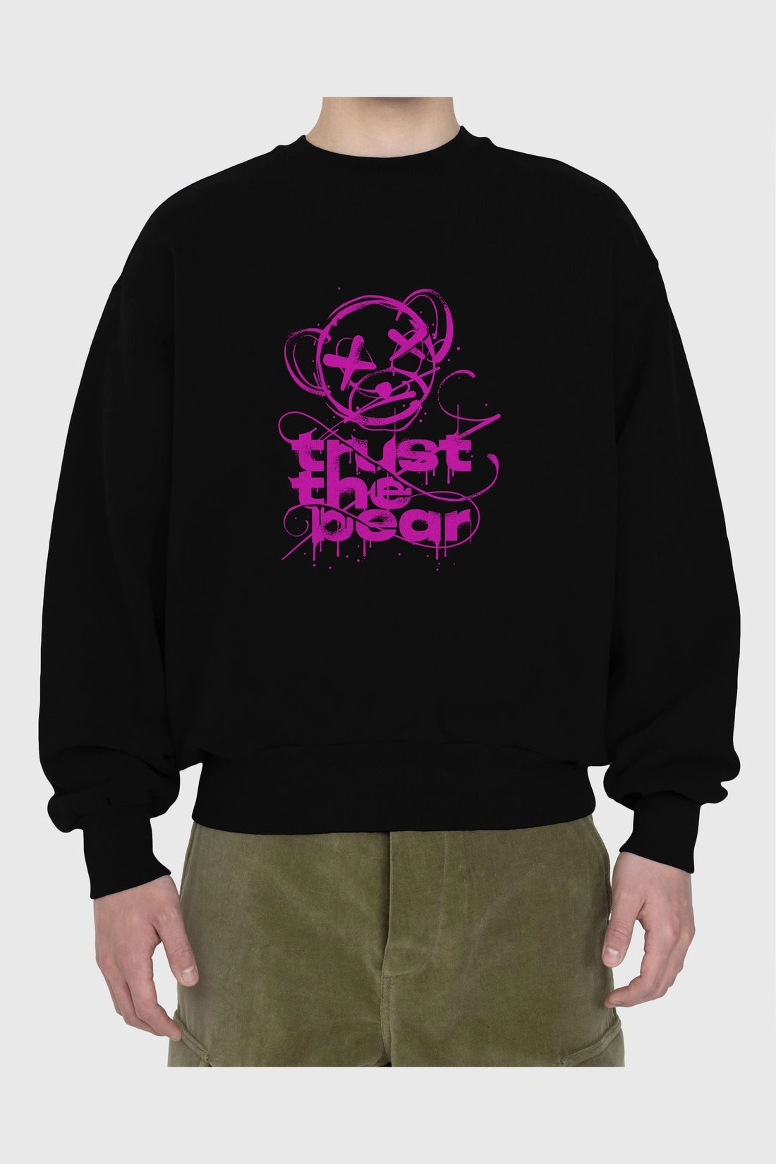 Trust The Bear 2 Ön Baskılı Oversize Sweatshirt Erkek Kadın Unisex