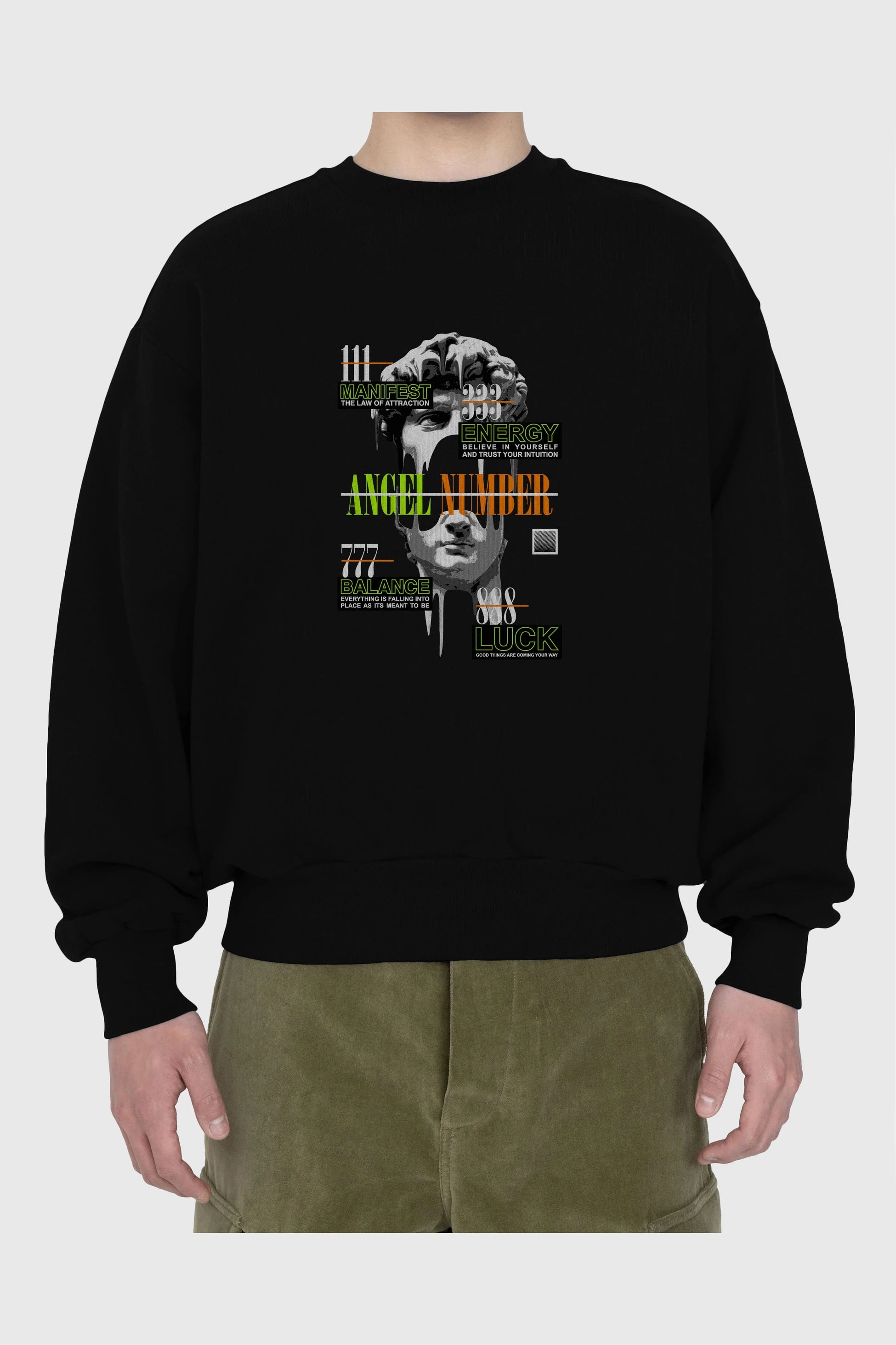 Angel Number Ön Baskılı Oversize Sweatshirt Erkek Kadın Unisex
