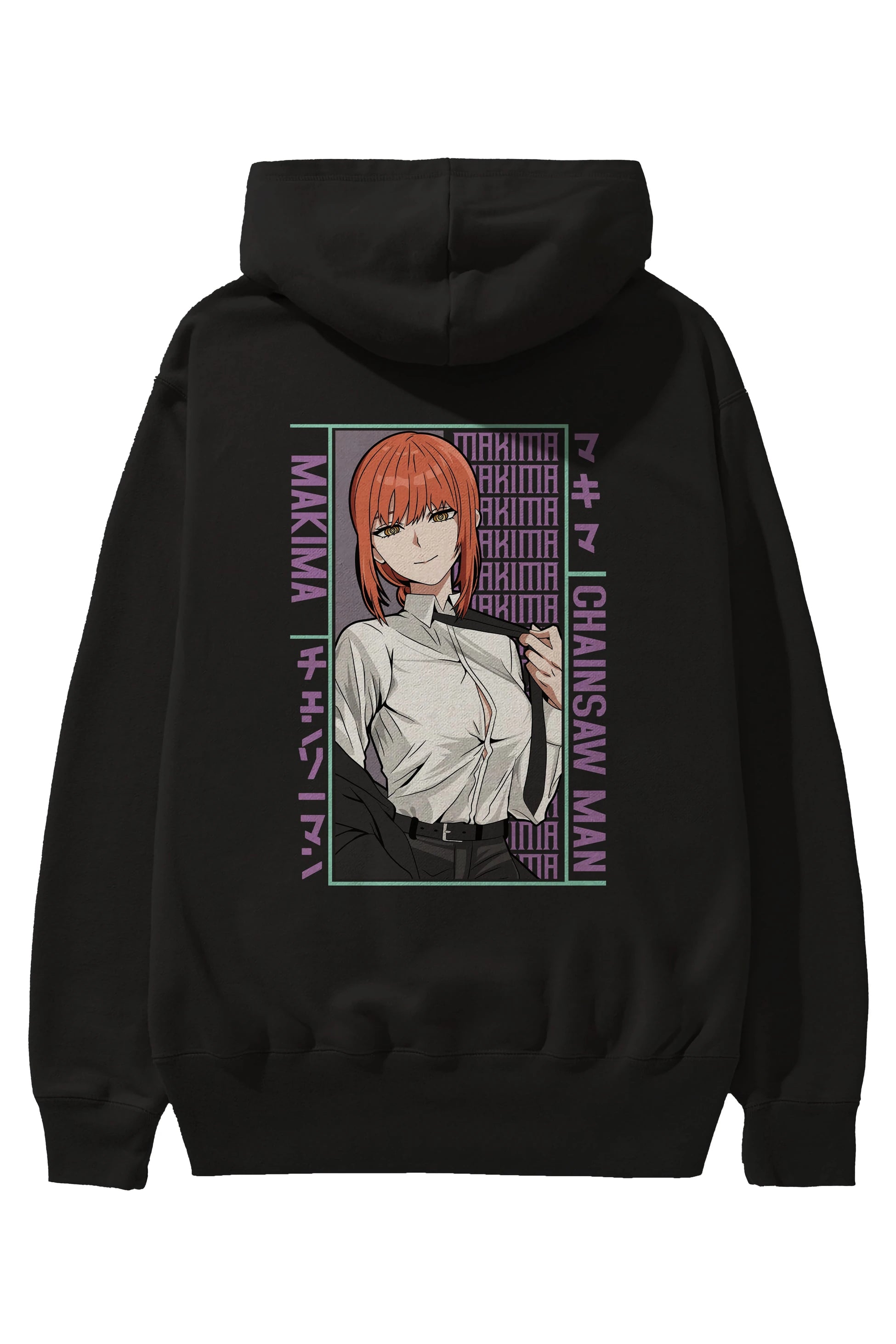 Makima Chain Saw Man Anime Arka Baskılı Hoodie Oversize Kapüşonlu Sweatshirt Erkek Kadın Unisex
