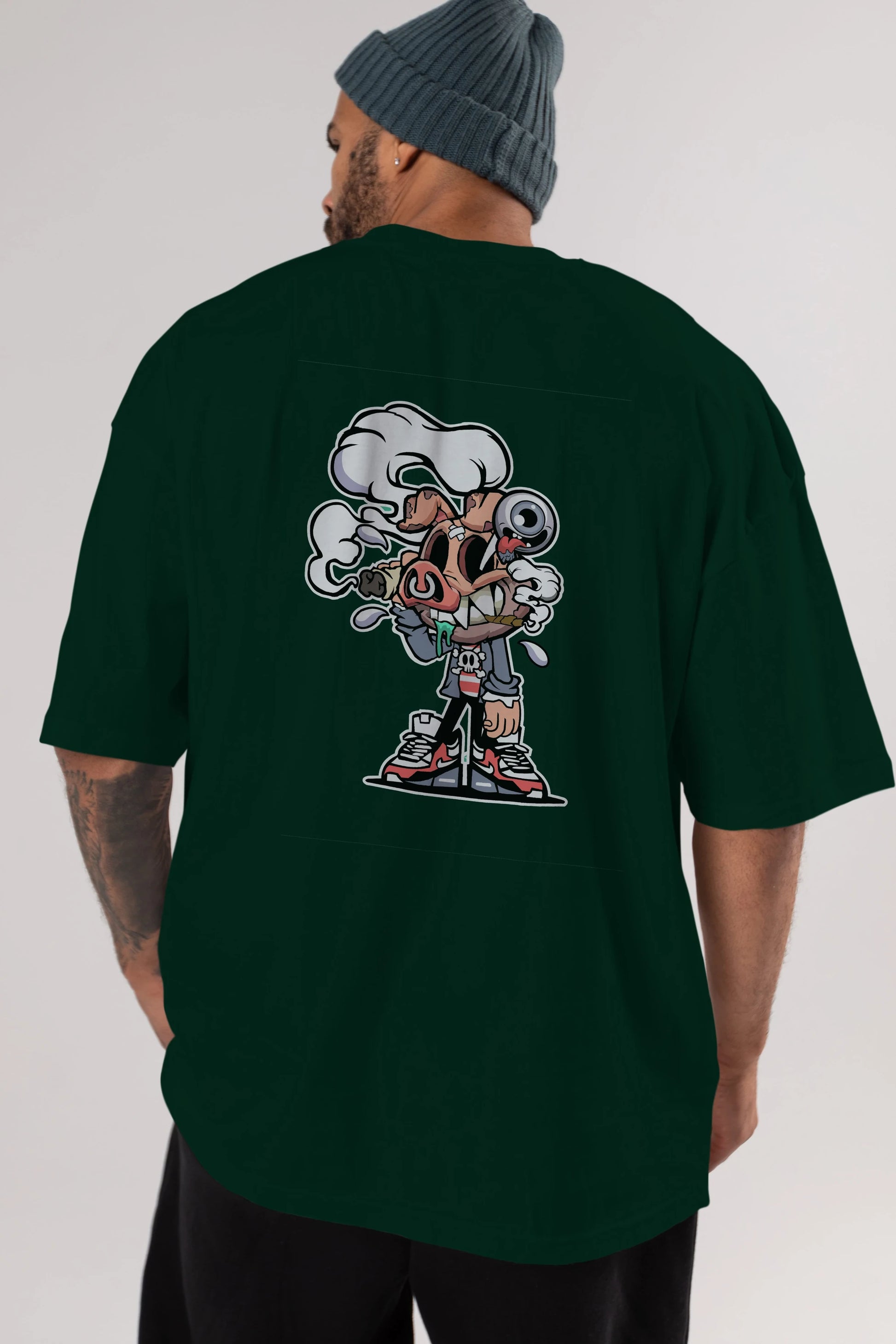 Pig Smoker Arka Baskılı Oversize t-shirt Erkek Kadın Unisex %100 Pamuk tişort
