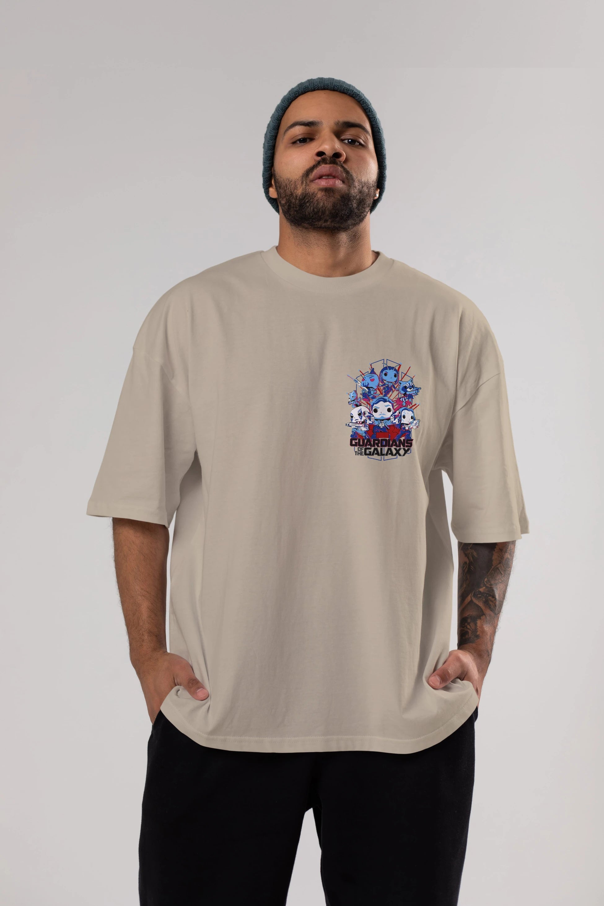 Guardians of the Galaxy Ön Sol Baskılı Oversize t-shirt Erkek Kadın Unisex %100 Pamuk Bisiklet Yaka tişort