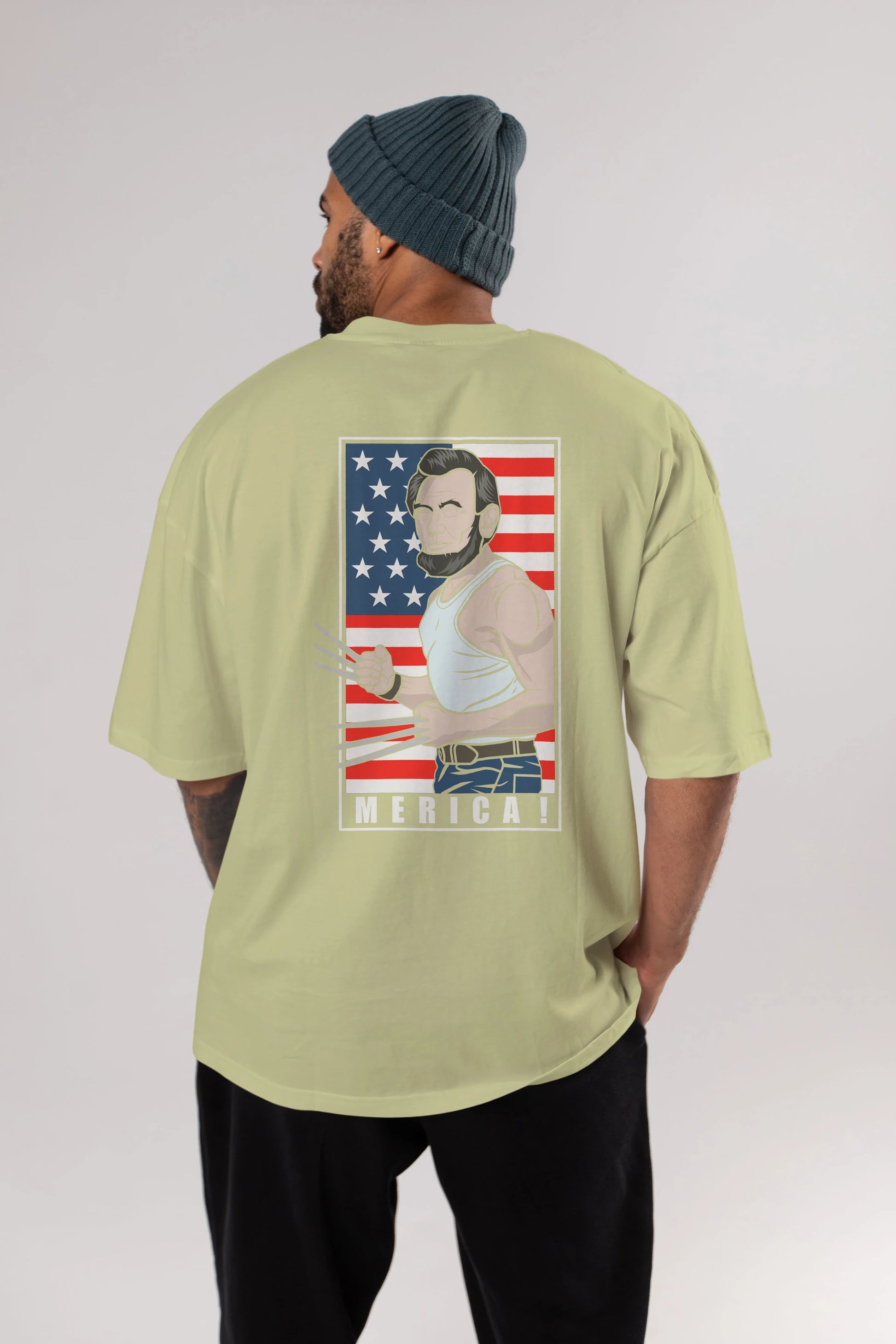Wolverlincoln Arka Baskılı Oversize t-shirt Erkek Kadın Unisex %100 Pamuk tişort
