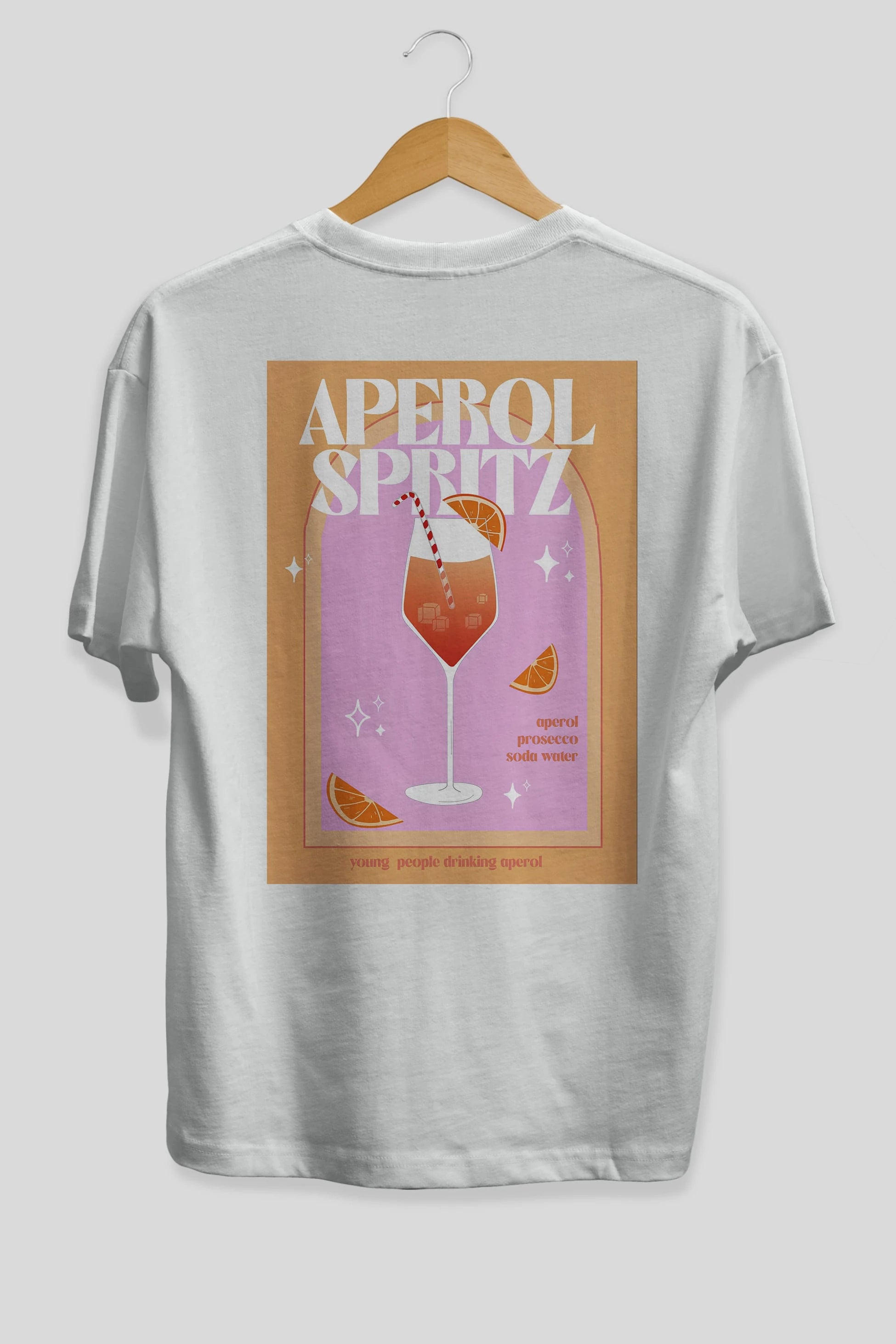 Aperol Spritz 2 Arka Baskılı Oversize t-shirt Erkek Kadın Unisex %100 Pamuk Bisiklet Yaka tişort