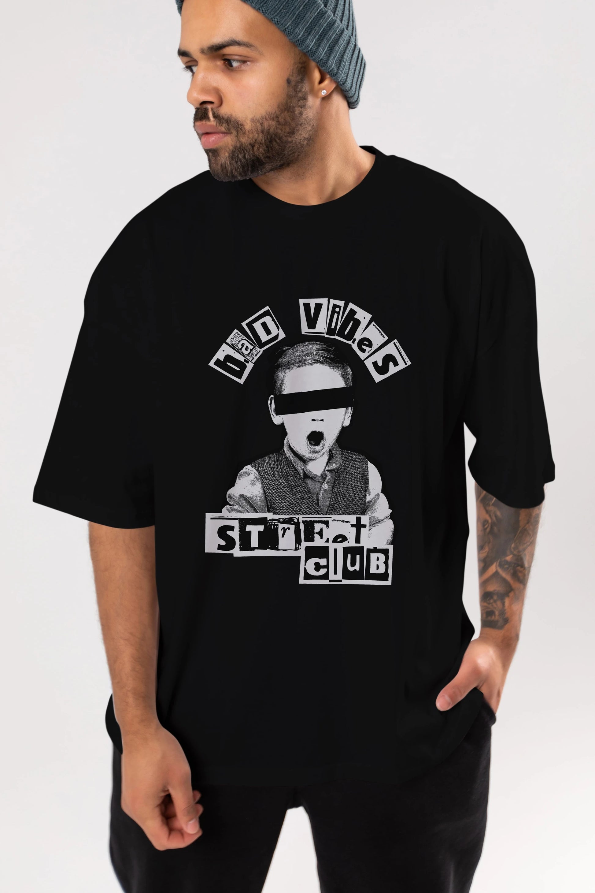 Bad Vibes Street Club Ön Baskılı Oversize t-shirt Erkek Kadın Unisex