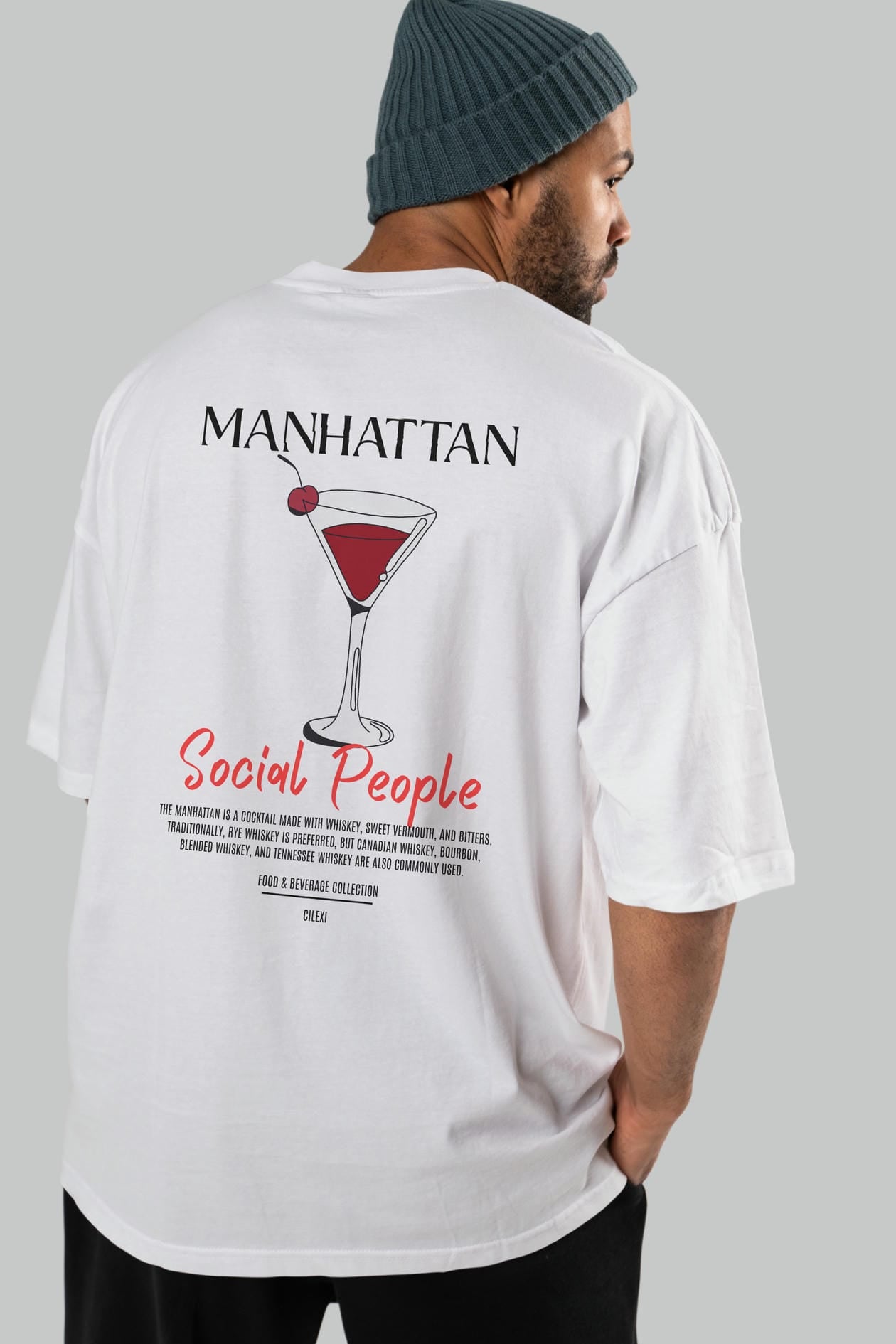 Manhattan Kokteyl Serisi Baskılı Oversize t-shirt Erkek Kadın Unisex %100 Pamuk Bisiklet Yaka tişort