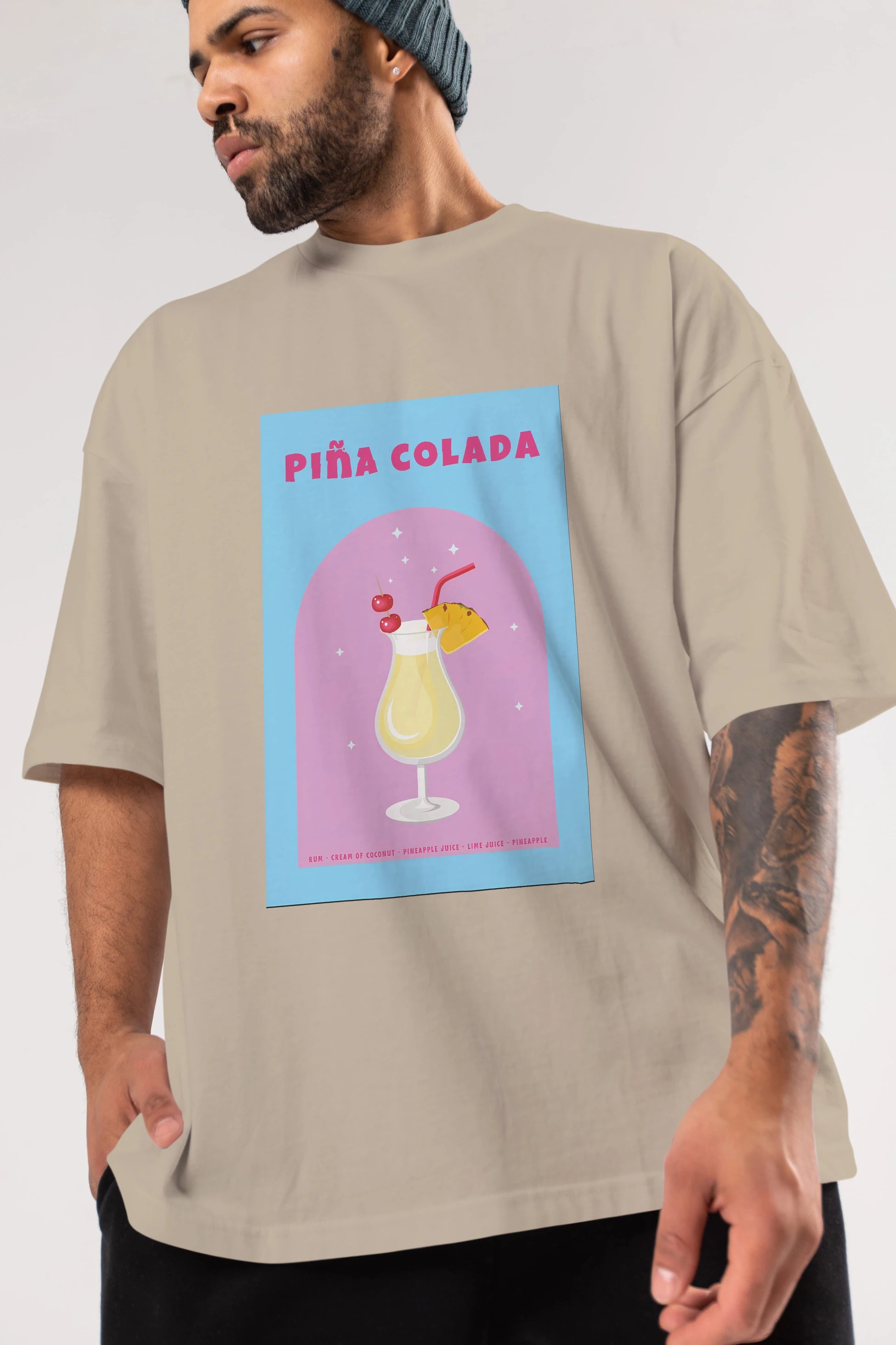 Pina Colada 2 Ön Baskılı Oversize t-shirt Erkek Kadın Unisex %100 Pamuk Bisiklet Yaka tişort