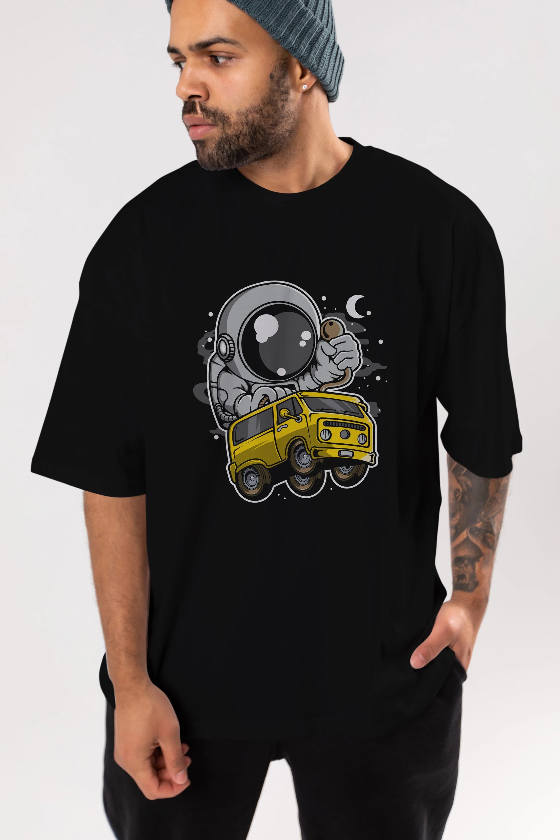 Astronaut Car Racer Ön Baskılı Oversize t-shirt Erkek Kadın Unisex