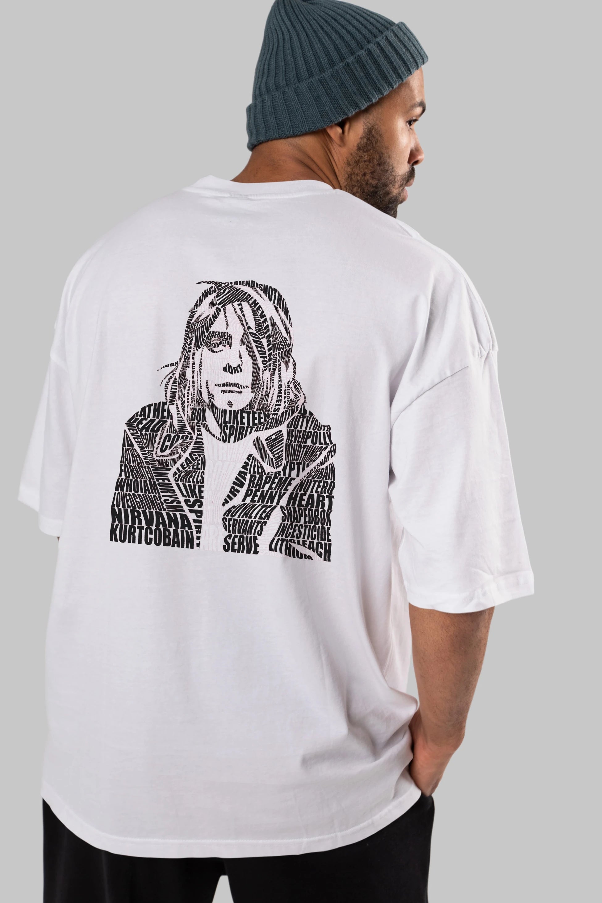 Kurt Cobain Calligram Arka Baskılı Oversize t-shirt %100 pamuk Erkek Kadın Unisex
