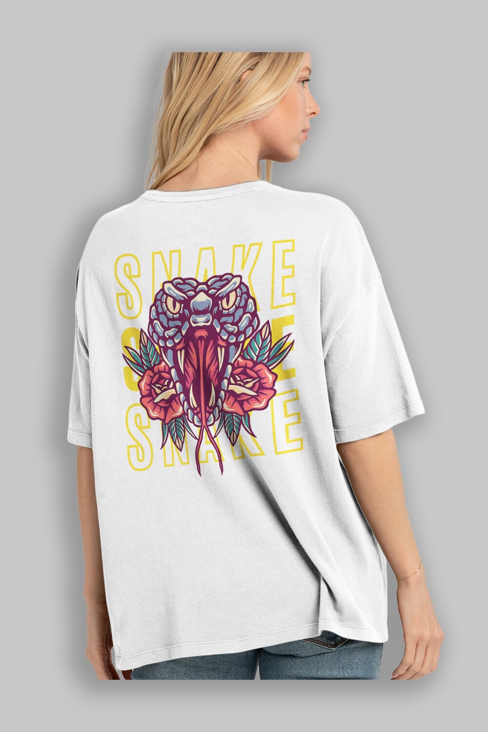 Snake Arka Baskılı Oversize t-shirt Erkek Kadın Unisex