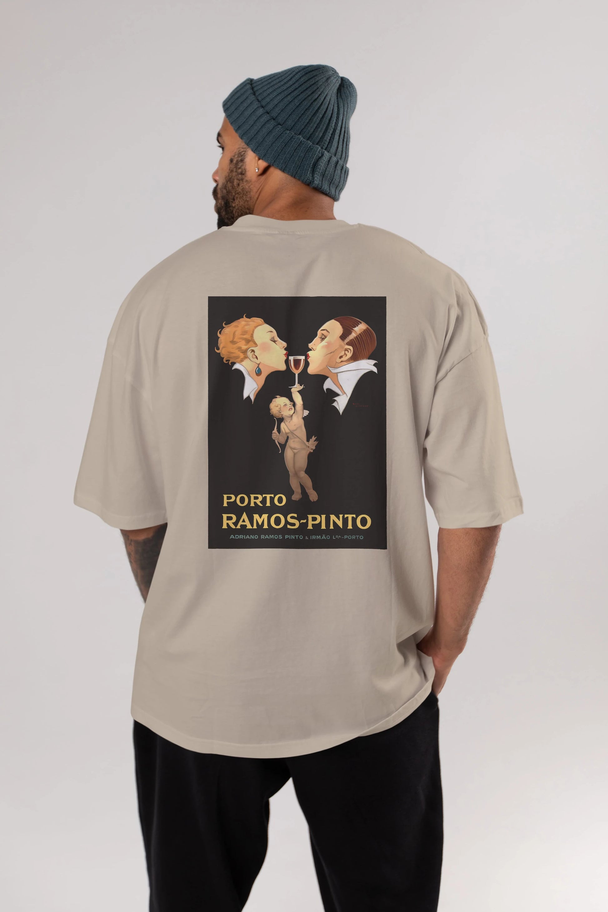 Porto Ramos Pinto Arka Baskılı Oversize t-shirt Erkek Kadın Unisex %100 Pamuk Bisiklet Yaka tişort