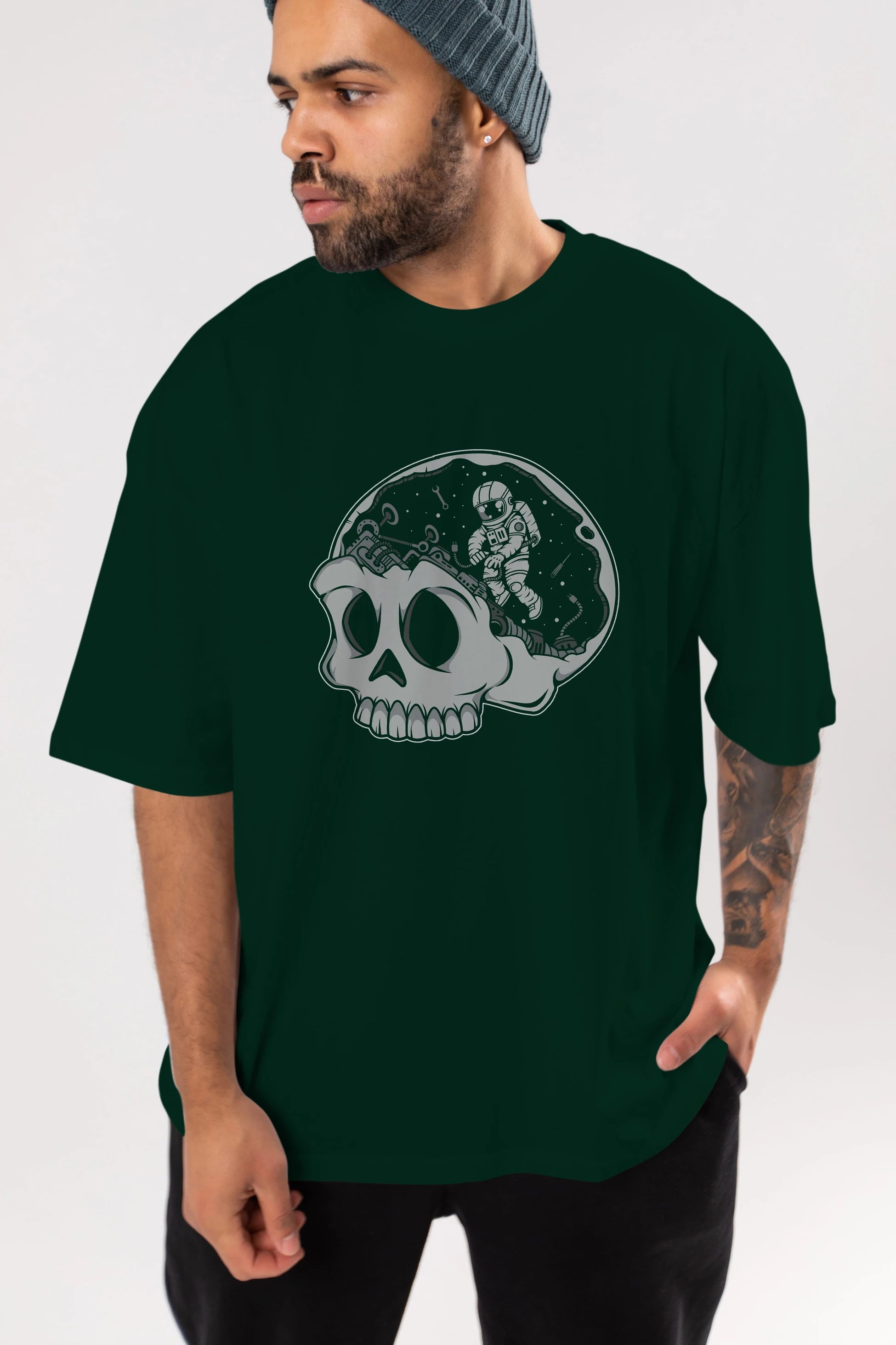 Astronaut Skull Brain Ön Baskılı Oversize t-shirt Erkek Kadın Unisex