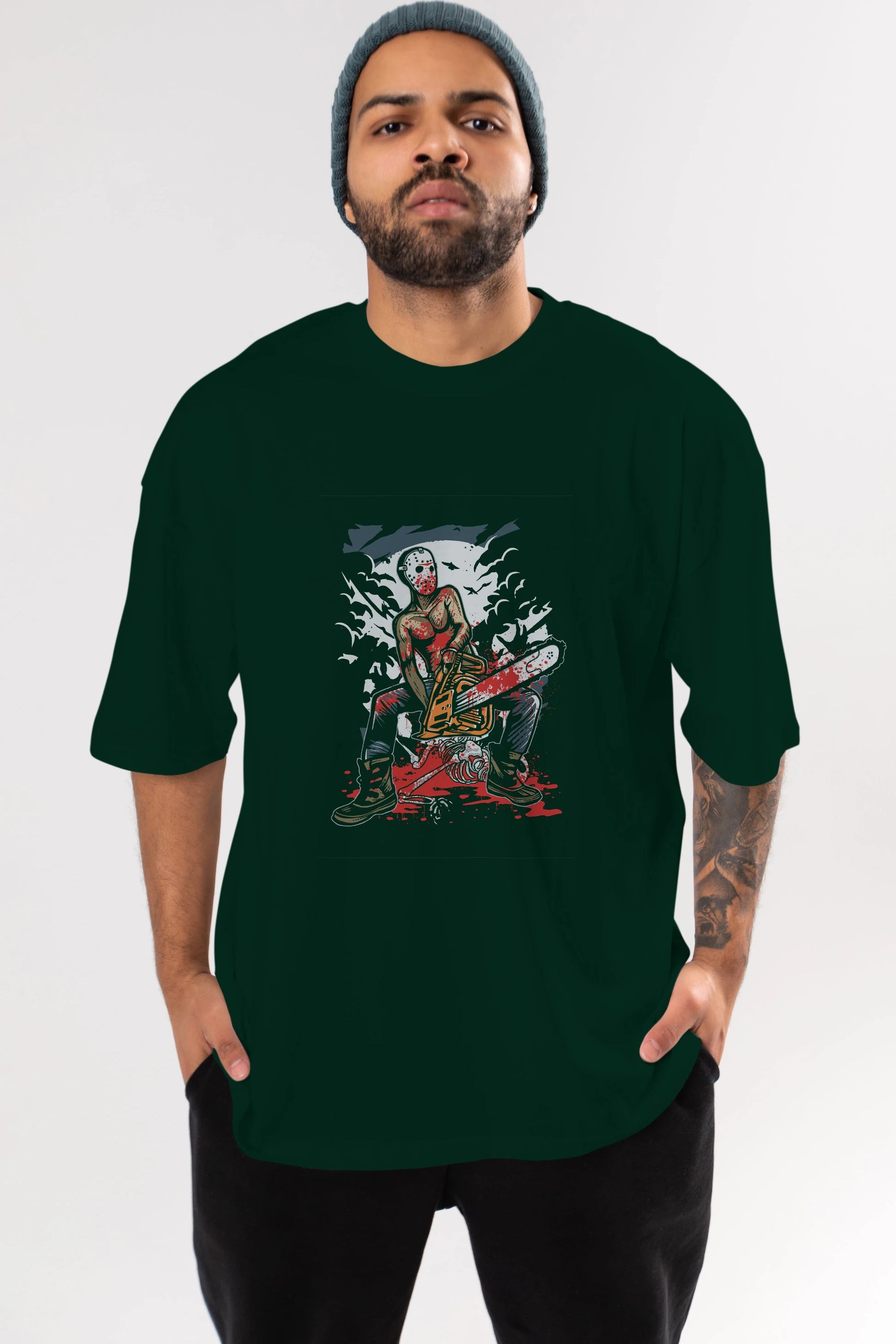 Chainsaw Killer Ön Baskılı Oversize t-shirt Erkek Kadın Unisex %100 Pamuk tişort