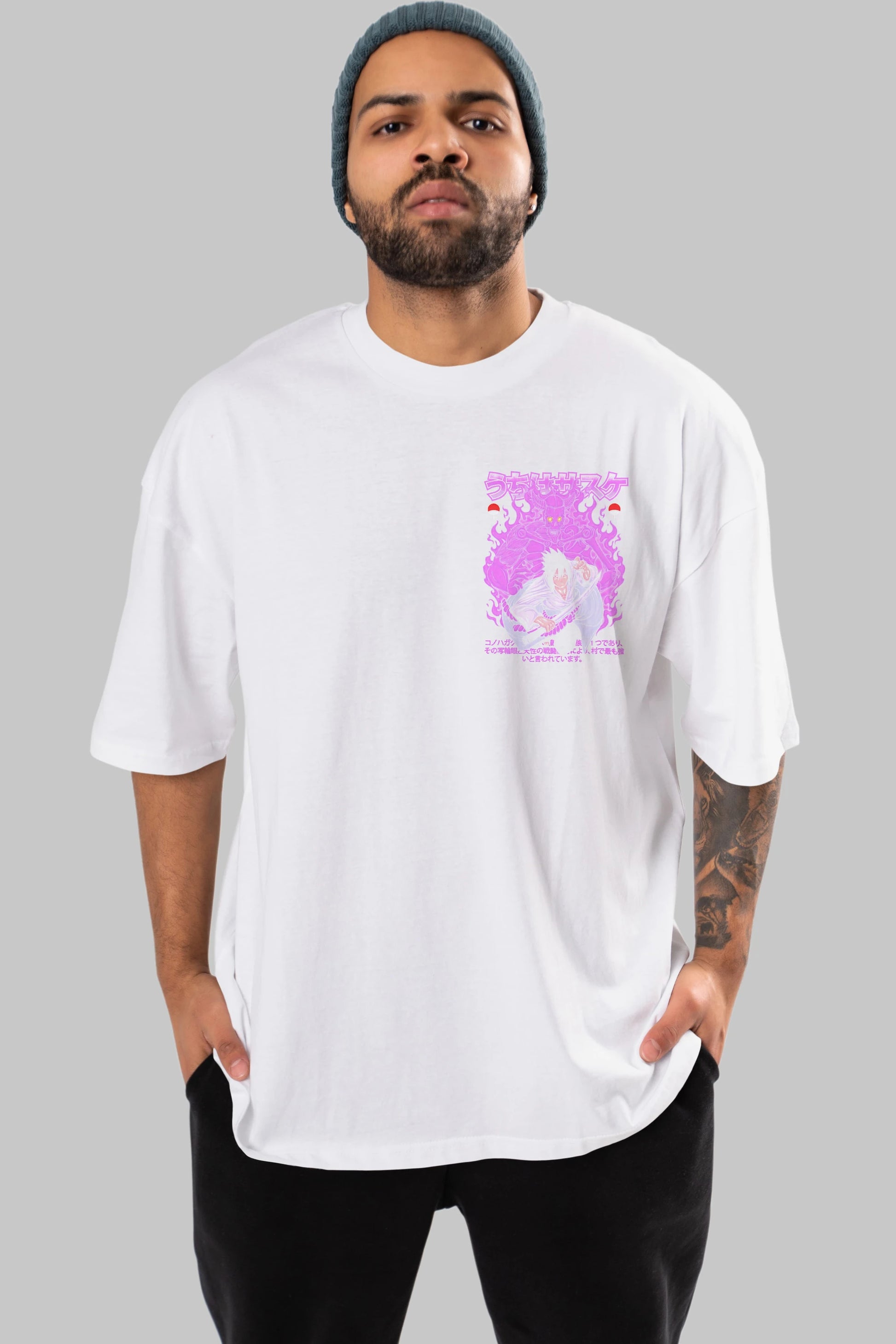 SASUKE UCHIHA NARUTO Ön Sol Baskılı Oversize t-shirt Erkek Kadın Unisex %100 Pamuk Bisiklet Yaka tişort