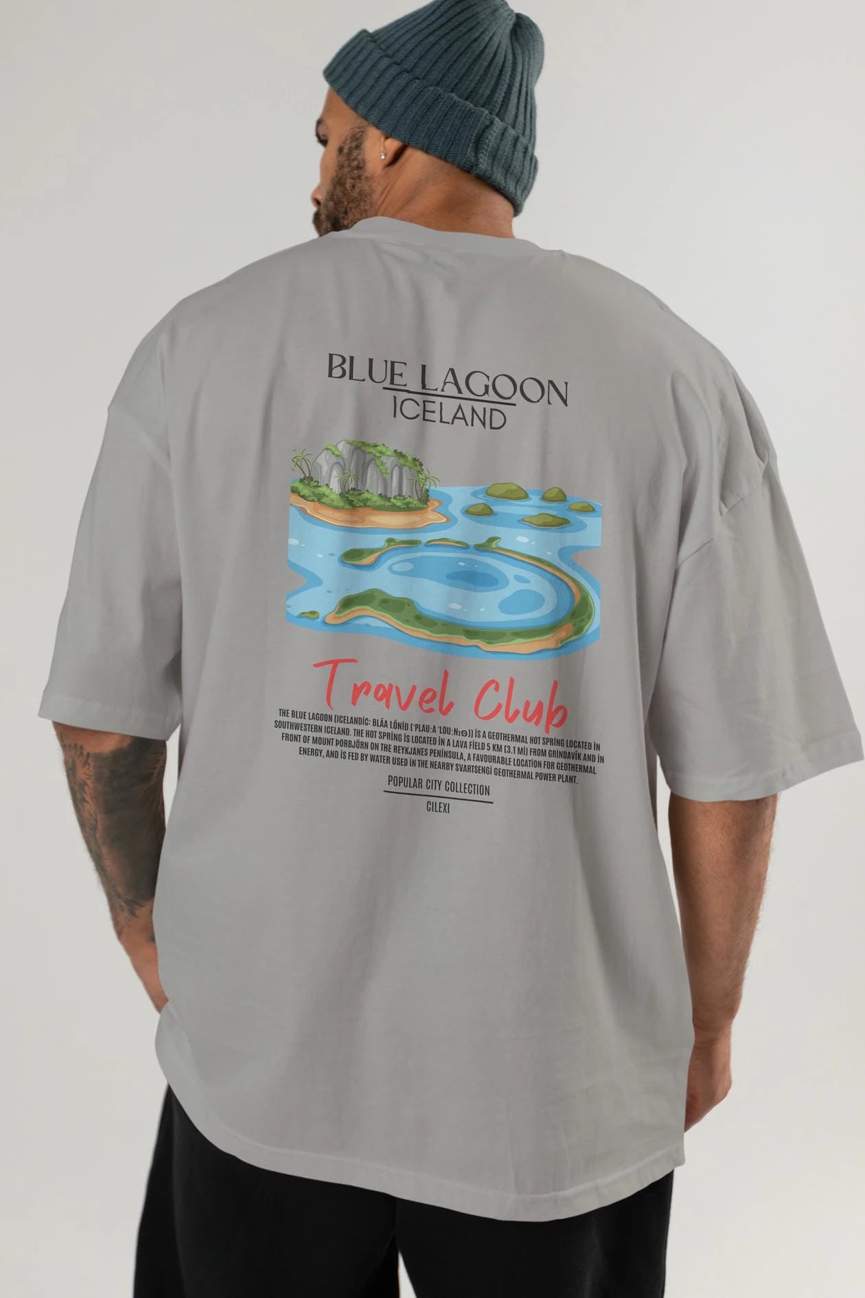 Blue Lagoon İceland Arka Baskılı Oversize t-shirt Erkek Kadın Pamuk Bisiklet Yaka tişort