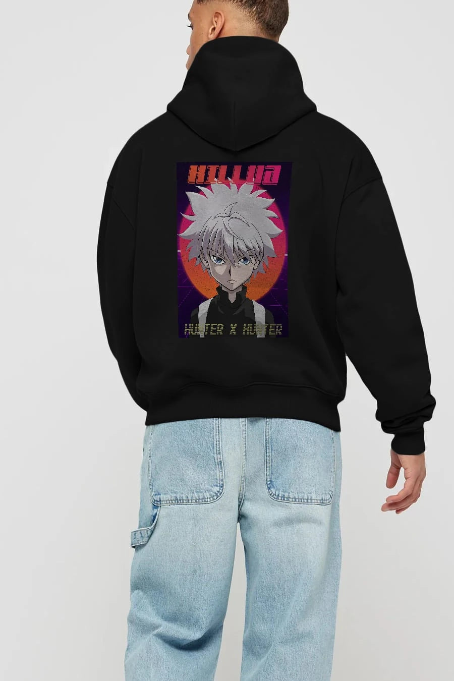 Killua Zoldyck 12 1 Anime Arka Baskılı Hoodie Oversize Kapüşonlu Sweatshirt Erkek Kadın Unisex