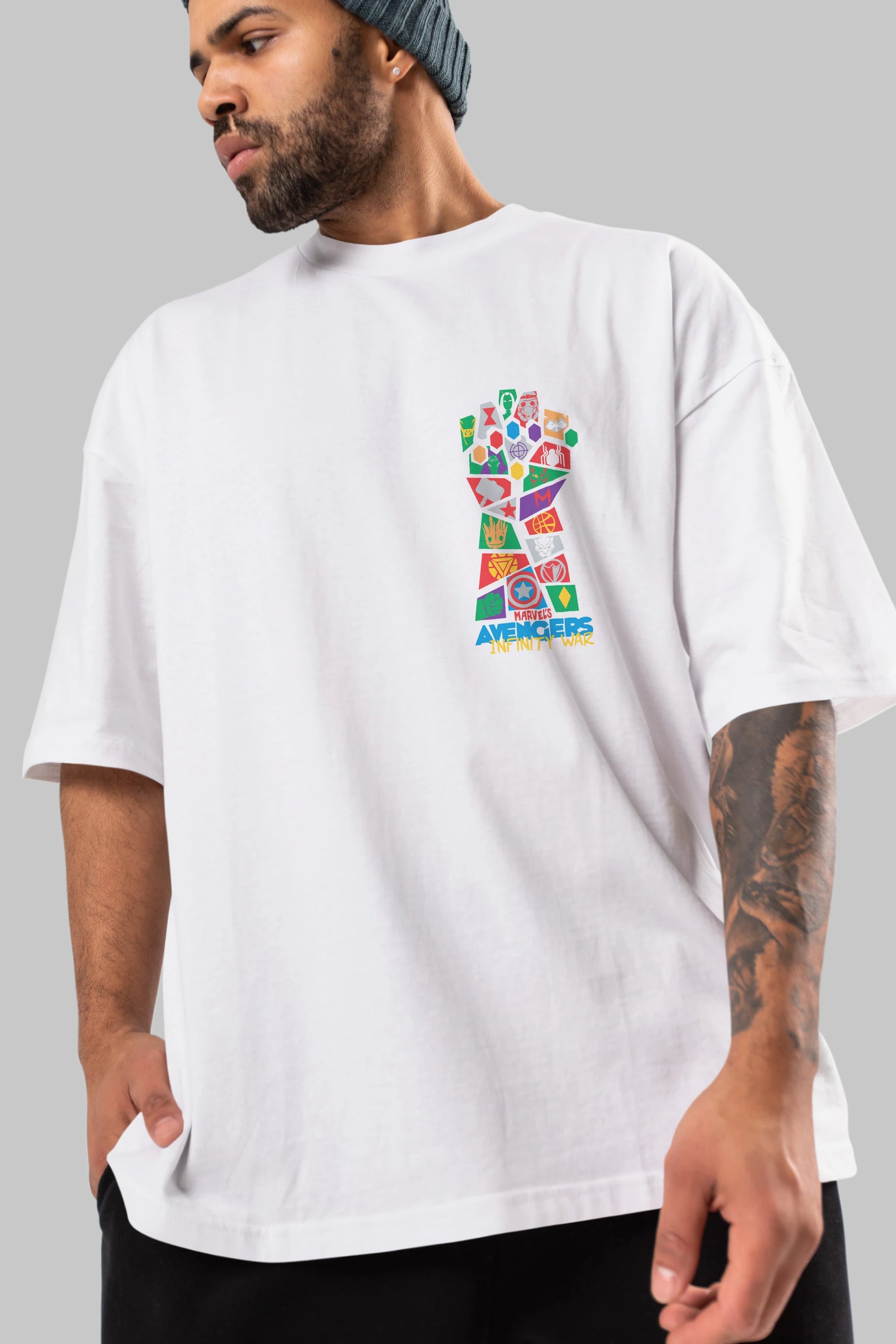 The Avengers Ön Sol Baskılı Oversize t-shirt Erkek Kadın Unisex %100 Pamuk Bisiklet Yaka tişort
