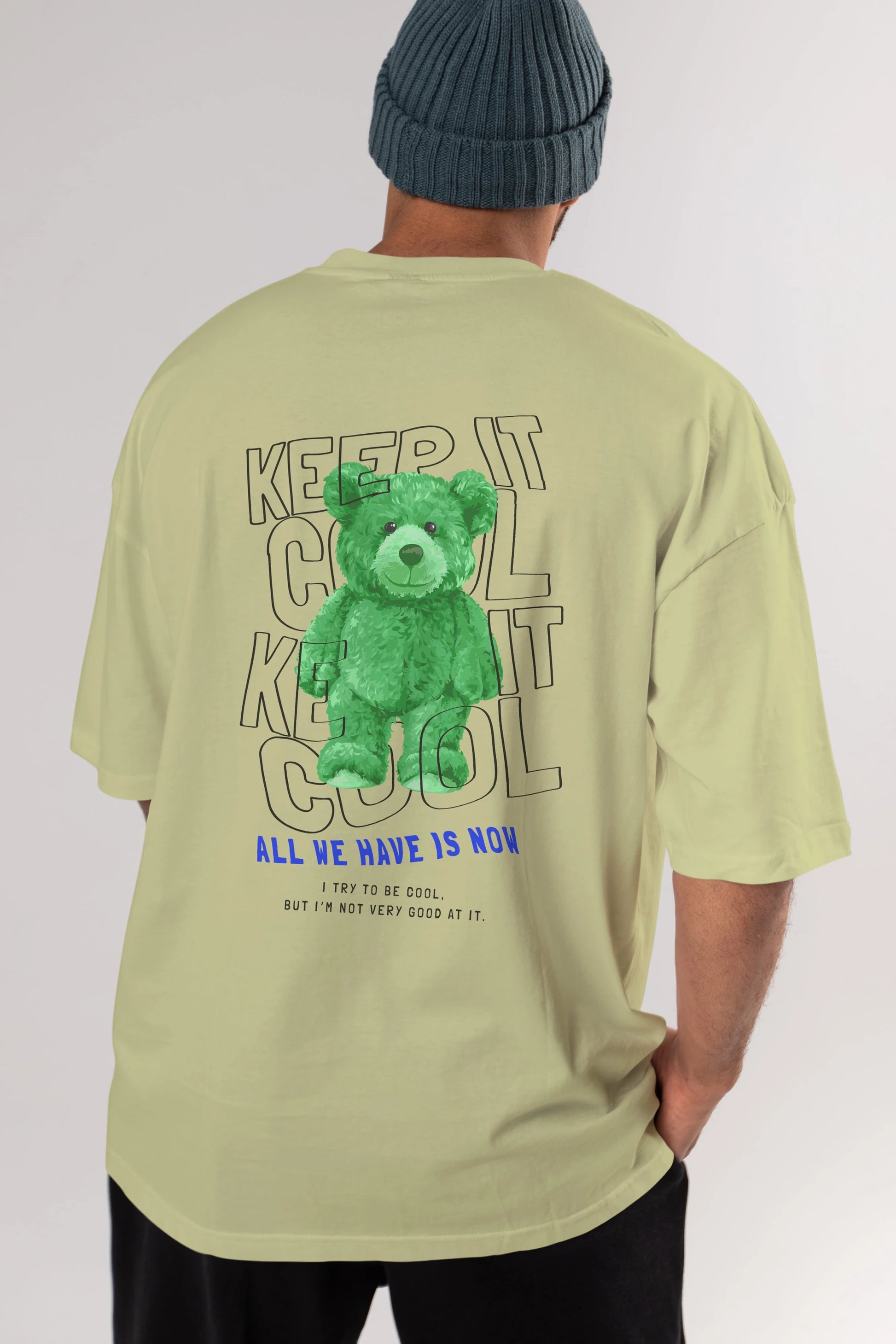 Keep it Cool Bear Arka Baskılı Oversize t-shirt Erkek Kadın Unisex