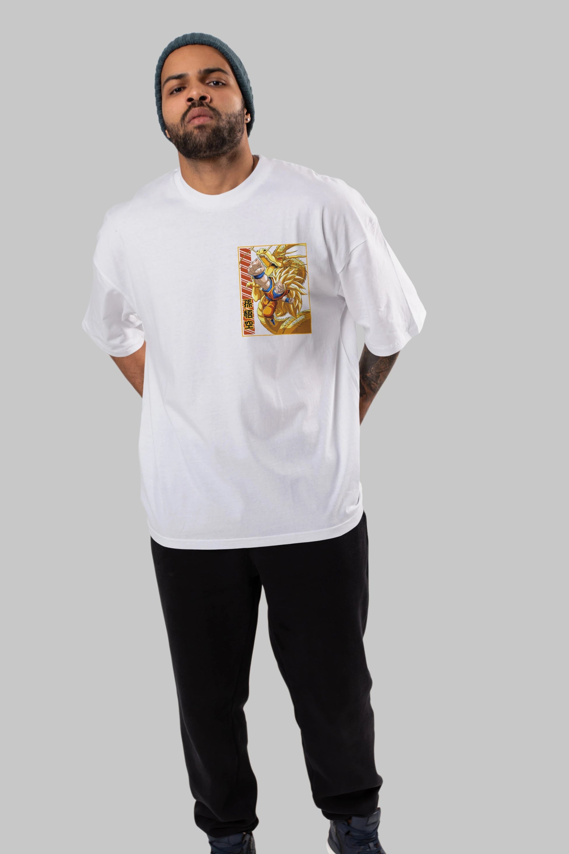 DragonBall Goku Ön Sol Baskılı Oversize t-shirt Erkek Kadın Unisex %100 Pamuk Bisiklet Yaka tişort
