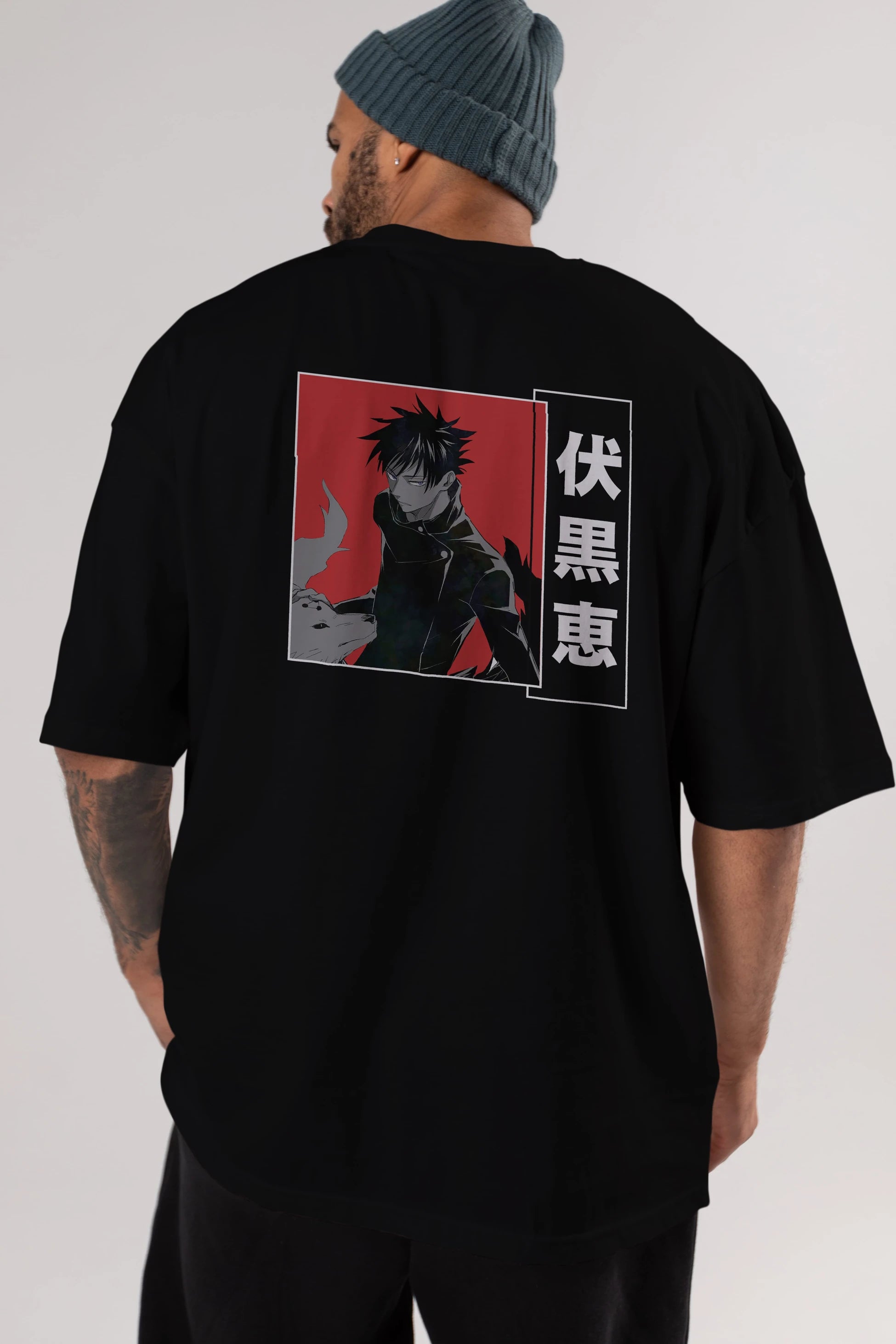 Megumi Fushiguro Anime Arka Baskılı Oversize t-shirt Erkek Kadın Unisex